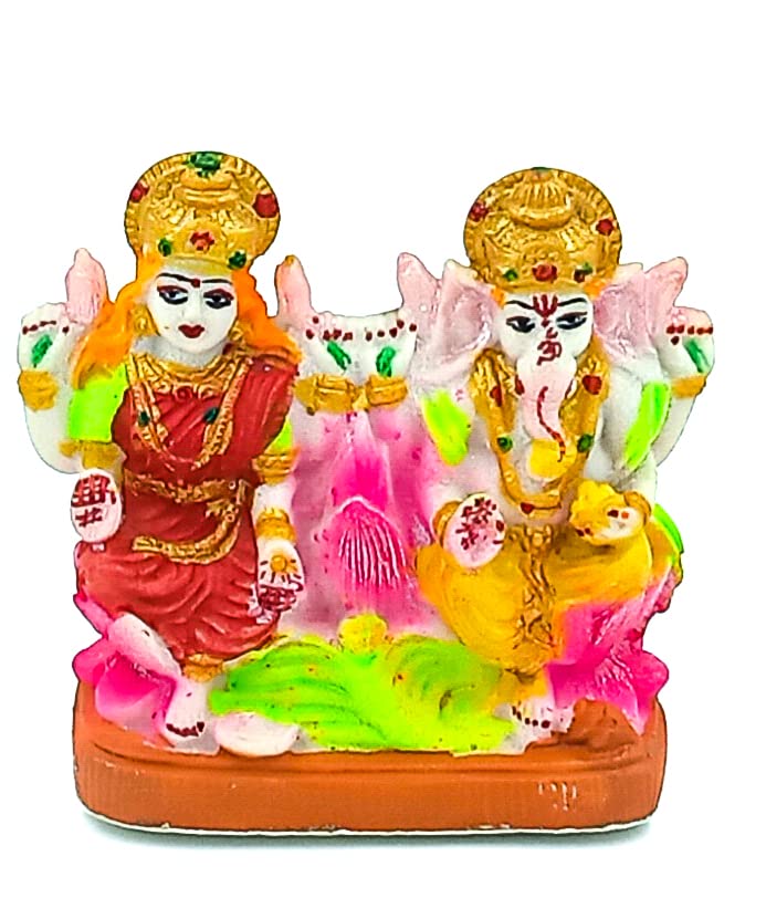 Atut Lakshmi Ganesh Idol In Small Size, Multicolour, Made Up Of Pvc, Unbreakable Decorative Showpiece- 10.5 Cm