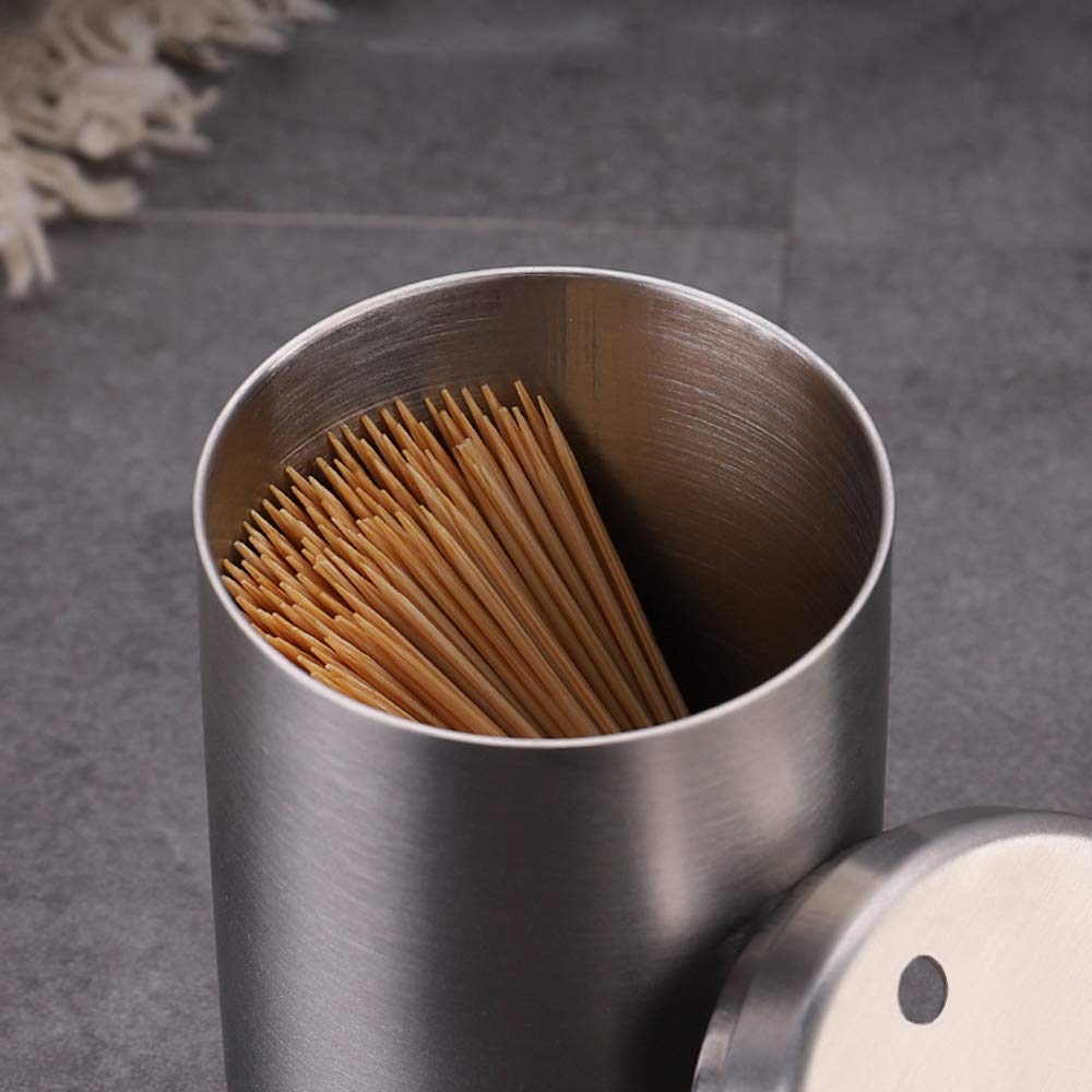 Ayccnh Stainless Steel Toothpick Holder Dispenser, Thickening Tooth Picks Container With 400 Pieces Bamboo Toothpicks For Teeth