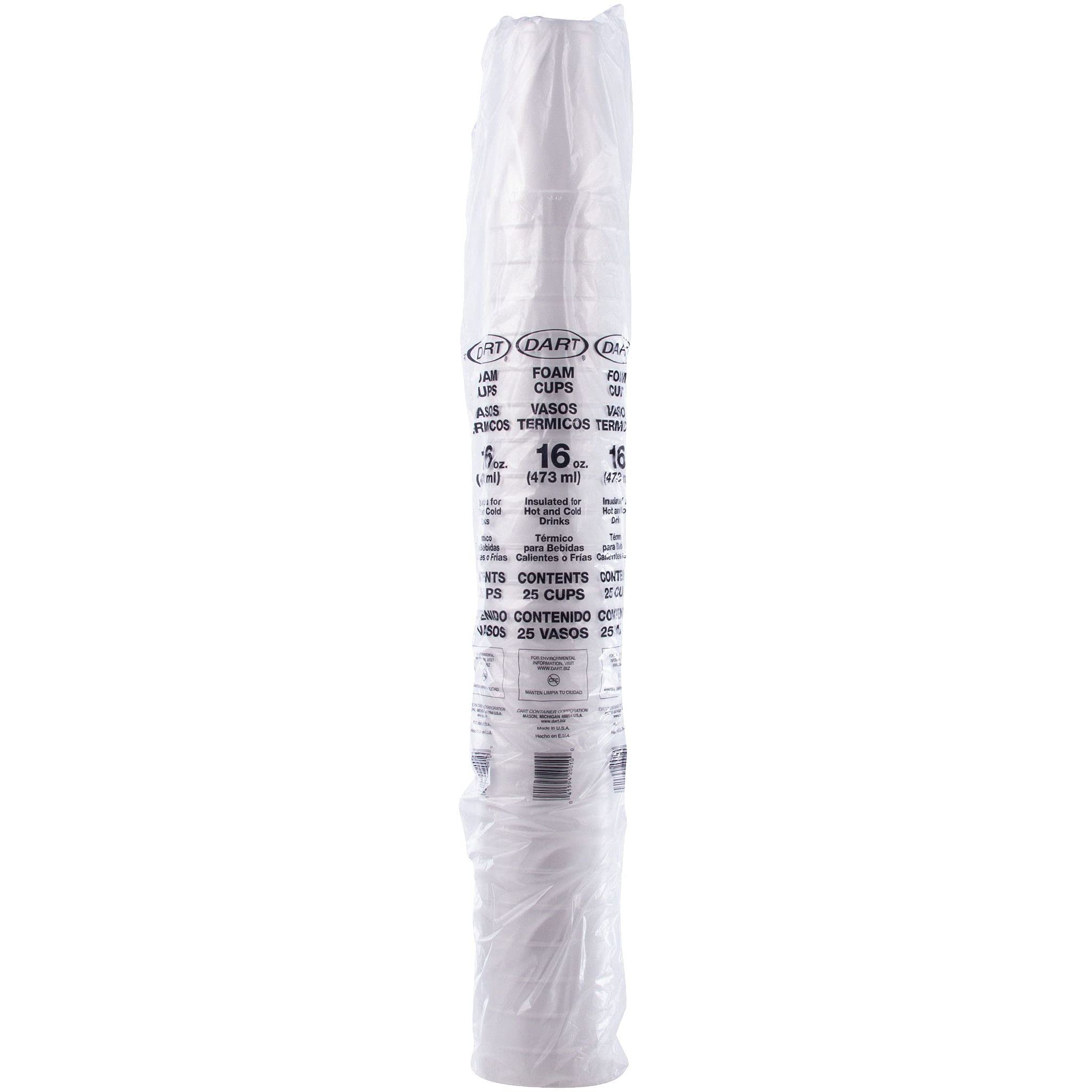 DART white foam cups 16 oz 25 cups