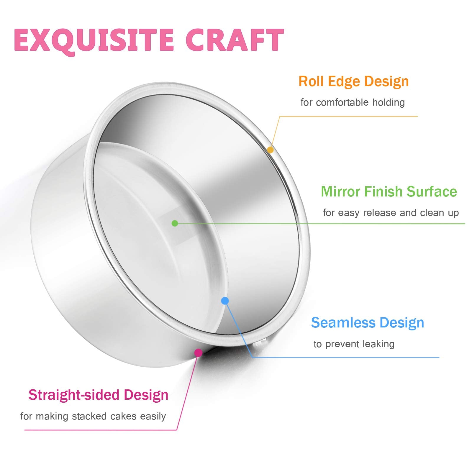 E-Far 4 Inch Small Cake Pan Set Of 3, Stainless Steel Mini Round Smash Cake Baking Pans, Non-Toxic & Healthy, Mirror Finish & Di