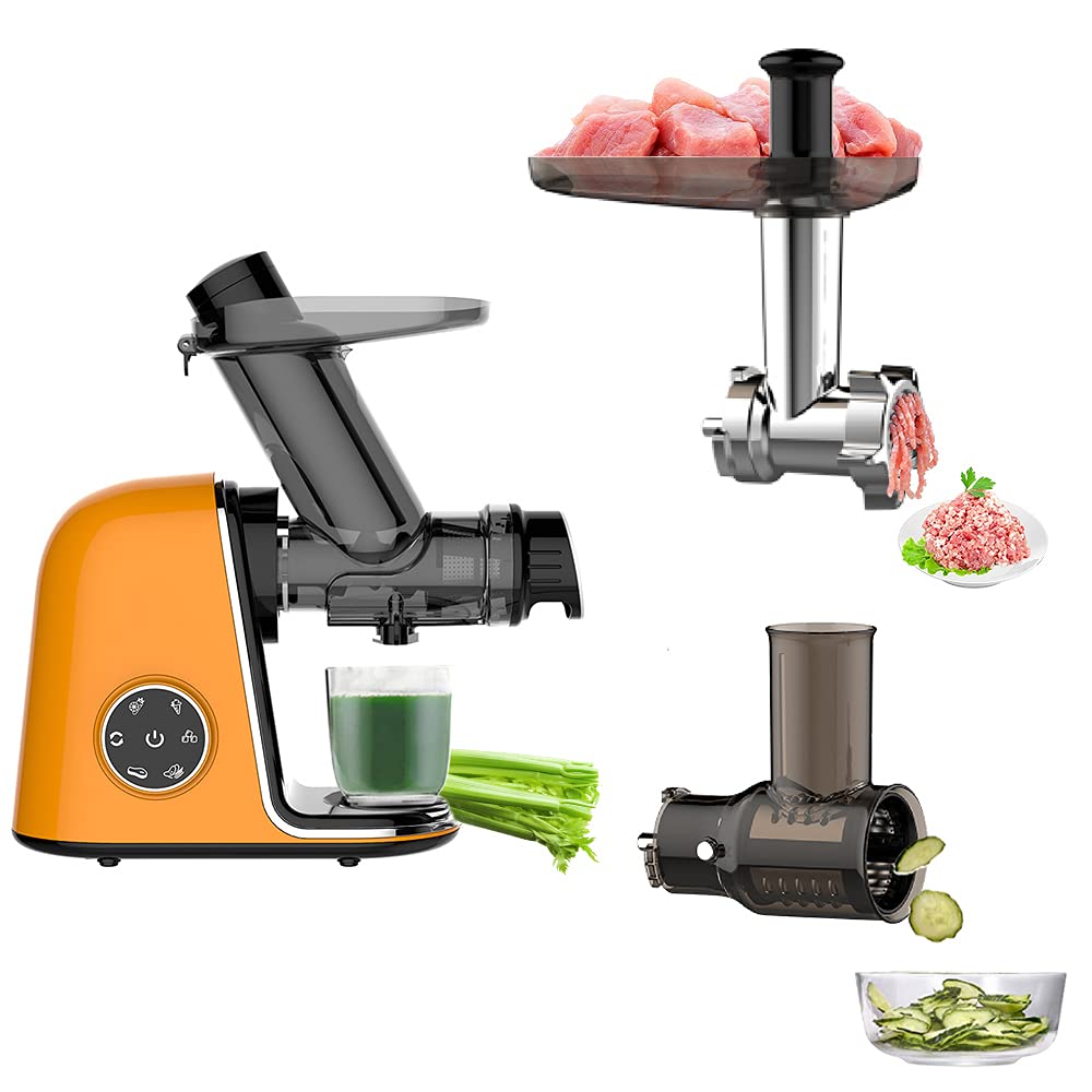 Qisebin Slow Juicer Masticating Juicer Machine, Juicers Whole Fruit & Vegetable With Dual-Stage Quiet Motor & Reverse Function,