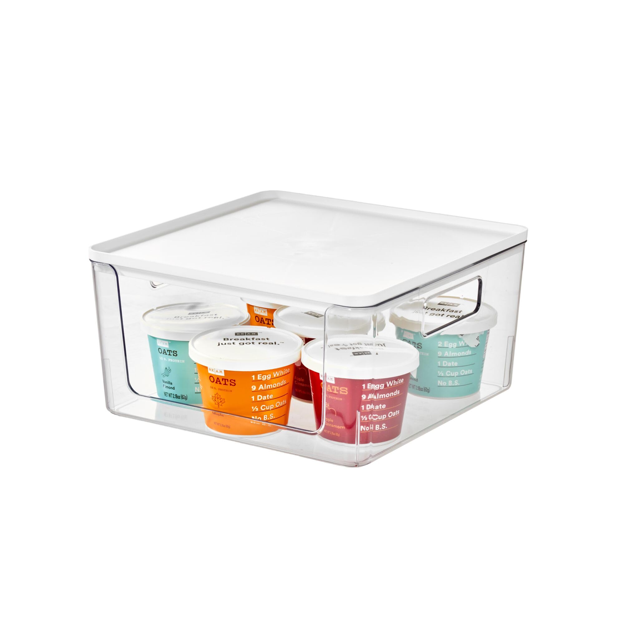 Rosanna Pansino x iDesign Recycled Plastic Open Front Kitchen Storage Bin with Lid, Clear Bin/Marshmallow Lid, 12'' x 12'' x 6''