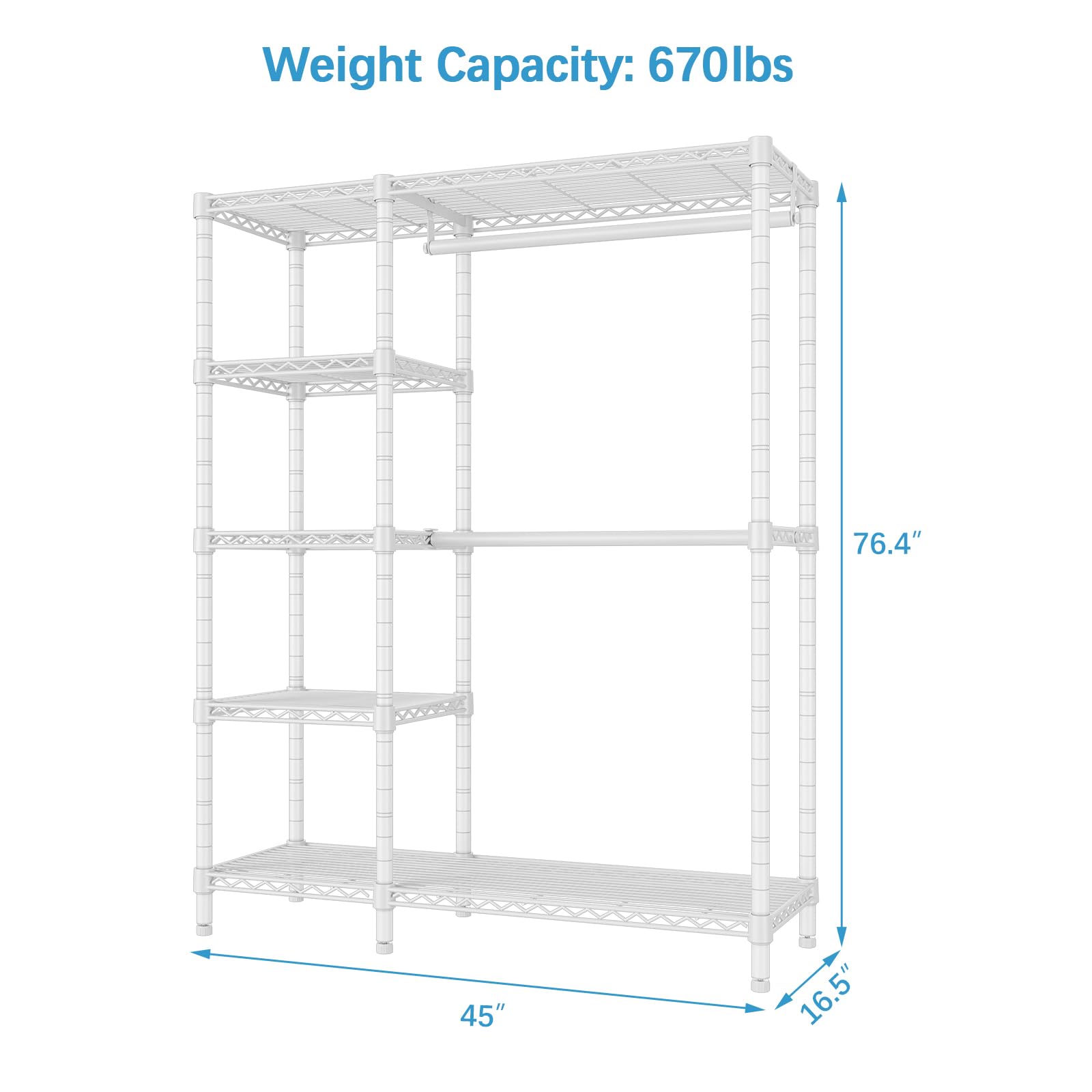 Vipek V7 Basic Garment Rack For Hanging Clothes Heavy Duty Clothes Rack With Shelves, Portable Closet Rack Metal Clothing Rack 5