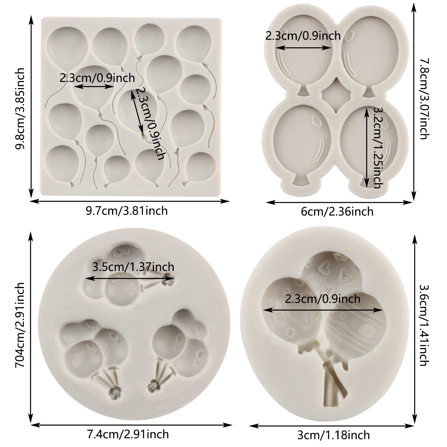 Mypracs Balloon Silicone Molds Air Balloon Fondant Molds For Baby Shower Sugarcraft Cake Decorating Cupcake Topper Candy Chocola