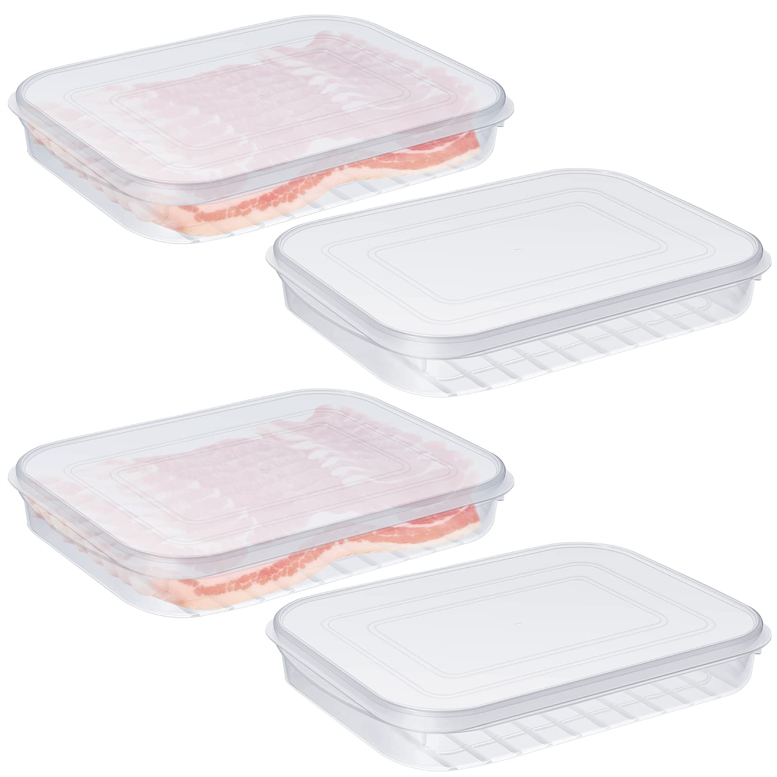 Suclain 4 Pieces Bacon Keeper Plastic Deli Meat Saver With Lids Airtight Cold Cuts Cheese Container For Fridge Food Refrigerator