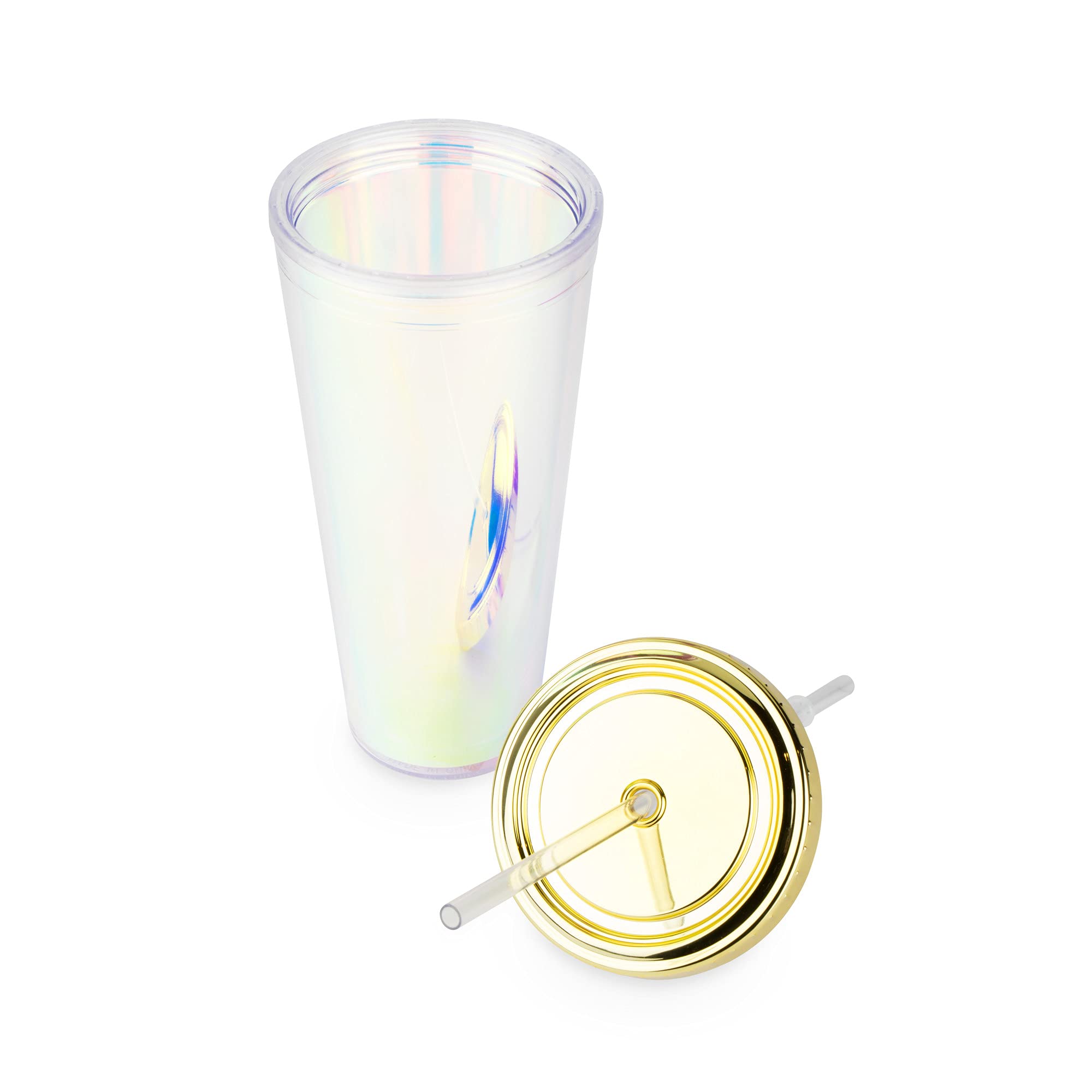 Blush Iridescent Cute Drink Tumbler | Reusable, Leak-Proof, Travel, Clear Plastic, Slim, Iced Coffee Cup With Silicone Seal, Scr