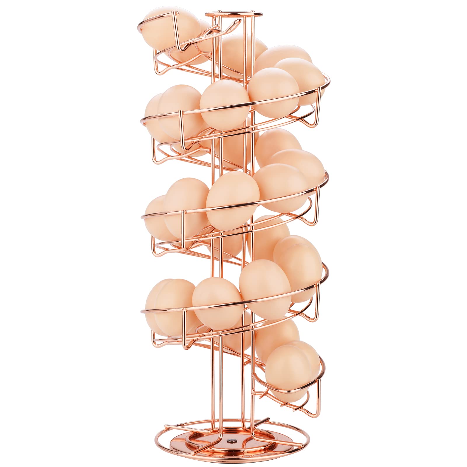 Toplife Spiral Design Metal Egg Skelter Dispenser Rack, Storage Display Rack, Rose Gold