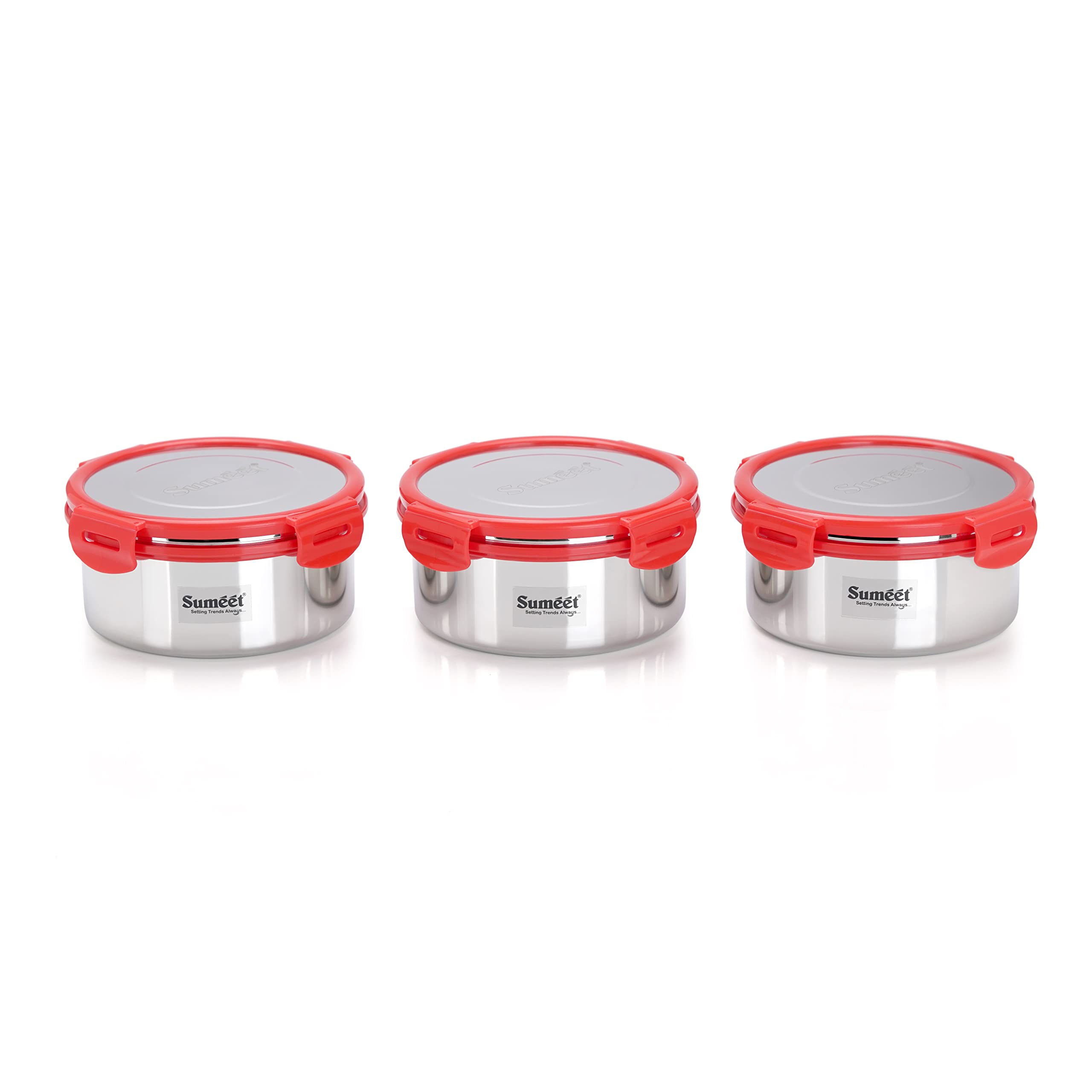 Sumeet Airtight & Leak Proof Steelexo S.S. Container Lunch Box With Stainless Steel Lid Set Pack Of 3Pcs (750Ml  13Cm) - Silver