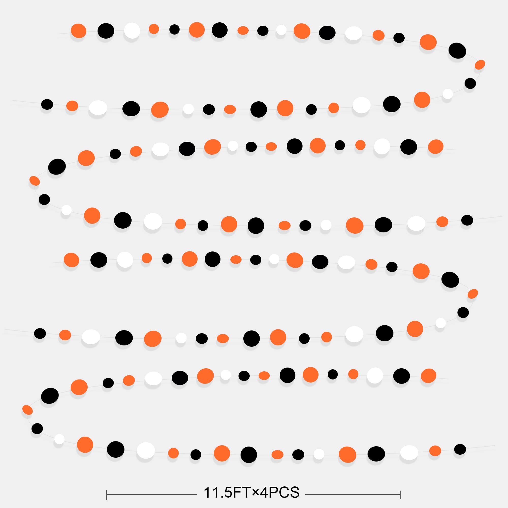 46Ft Orange Black Circle Dot Garland Black Orange And White Polka Dot Hanging Paper Streamer For Birthday Wedding Bridal Shower