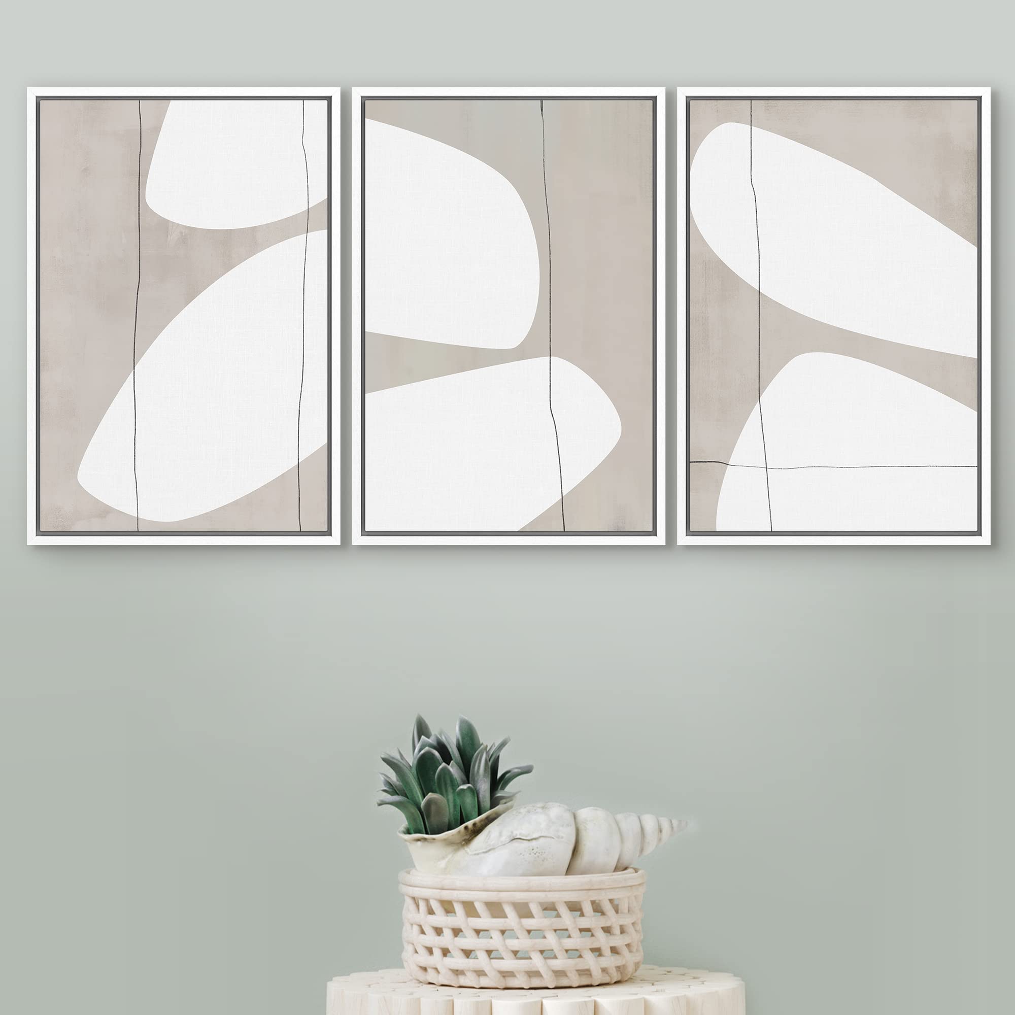 Signford Framed Canvas Print Wall Art Set Gray Geometric Polygon Landscape Abstract Shapes Illustrations Modern Art Bohemian Nor