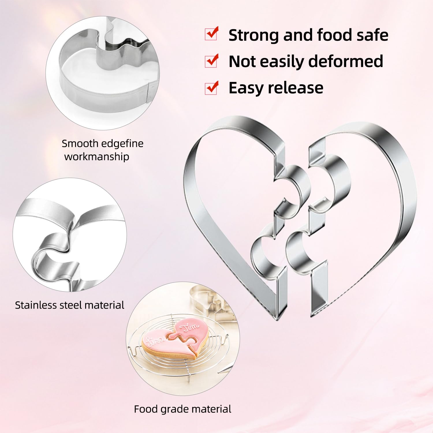 Kalaien Valentine Heart Shaped Cookie For Two Cutters Heart Puzzle Cookie Cutters
