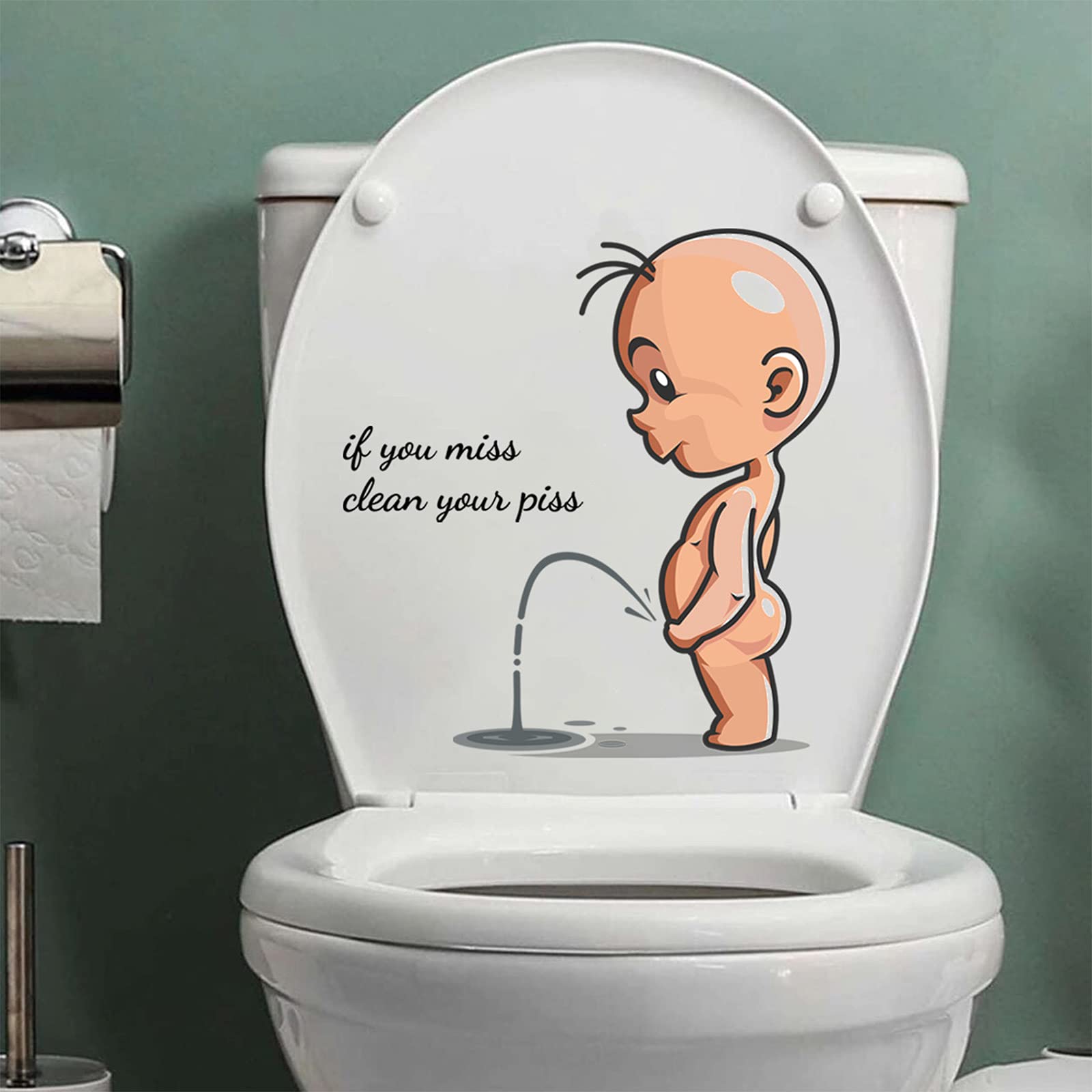 Cartoon Villain Toilet Stickers, Clean Your Piss Funny Decals, Waterproof Vinyl Wall Art Sign Decor, Removable Toilet Seat Quote