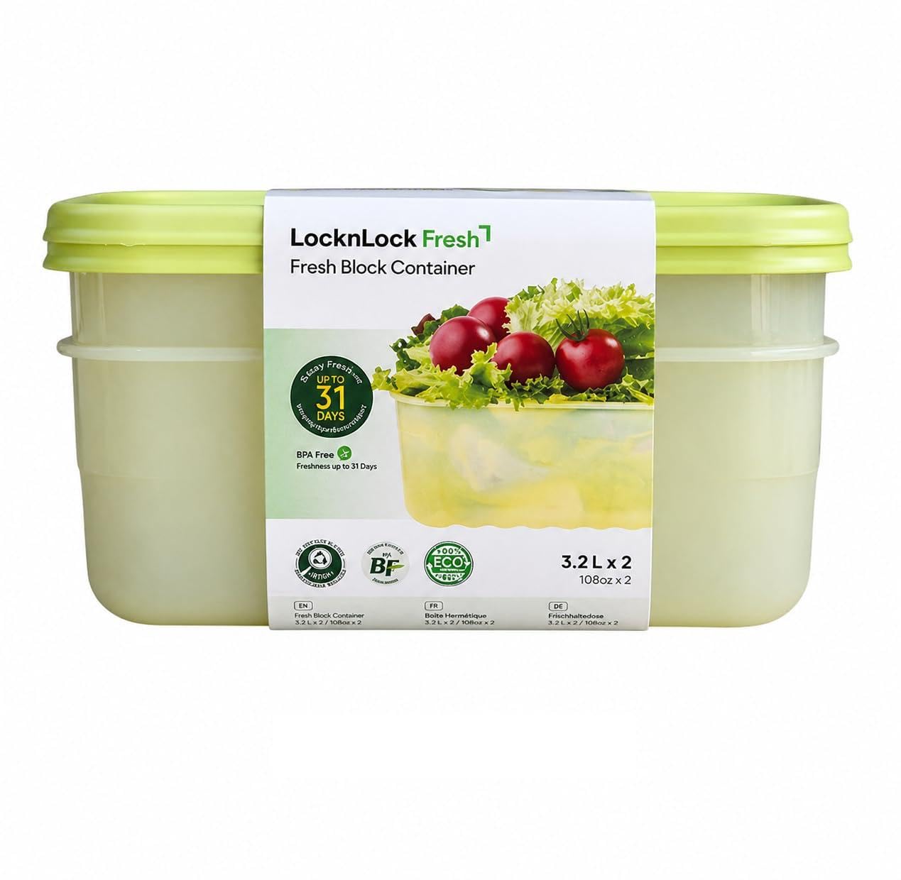 Locknlock FreshBlock Food Storage Container 3.2L Set Of 2 | Storage Containers For Fridge | Vegetable & Fruit Storage Container