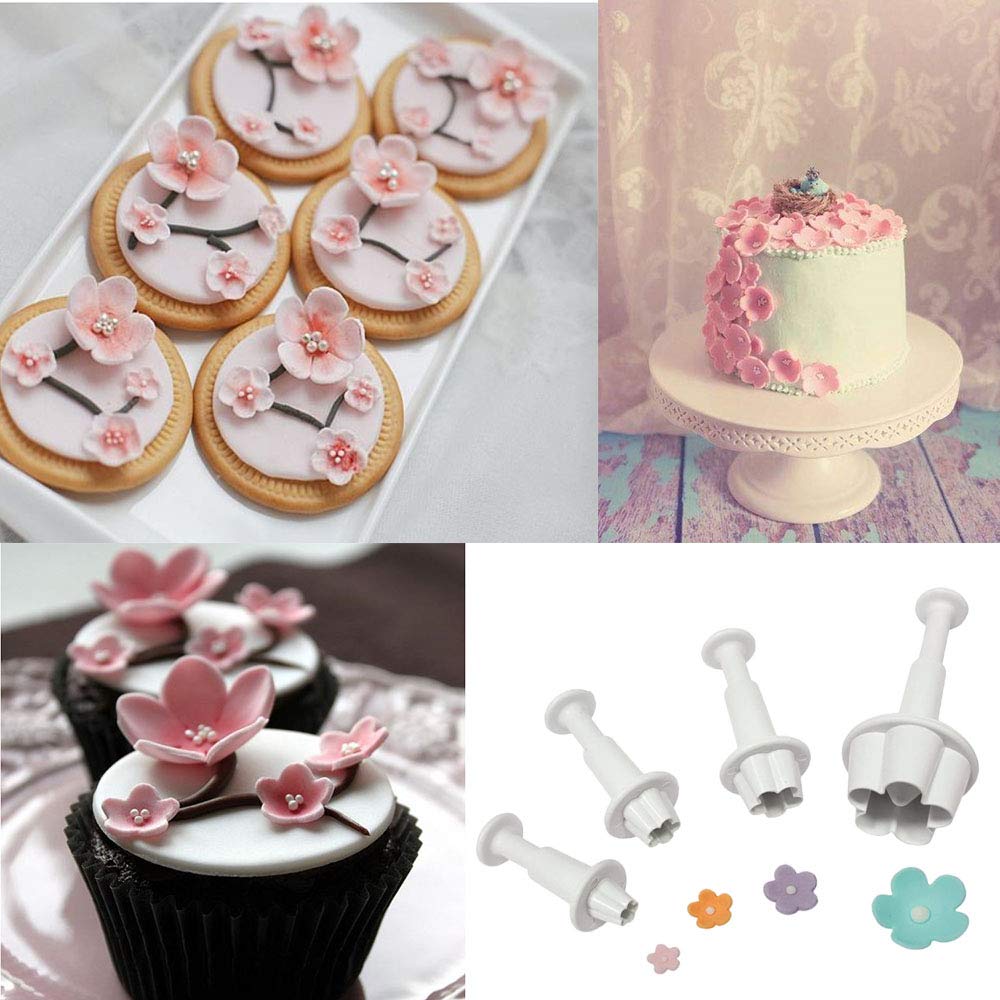 Four-C 4Pc Flower Plunger Cutter Fondant Supplies Cutting Set For Cupcake Decorating