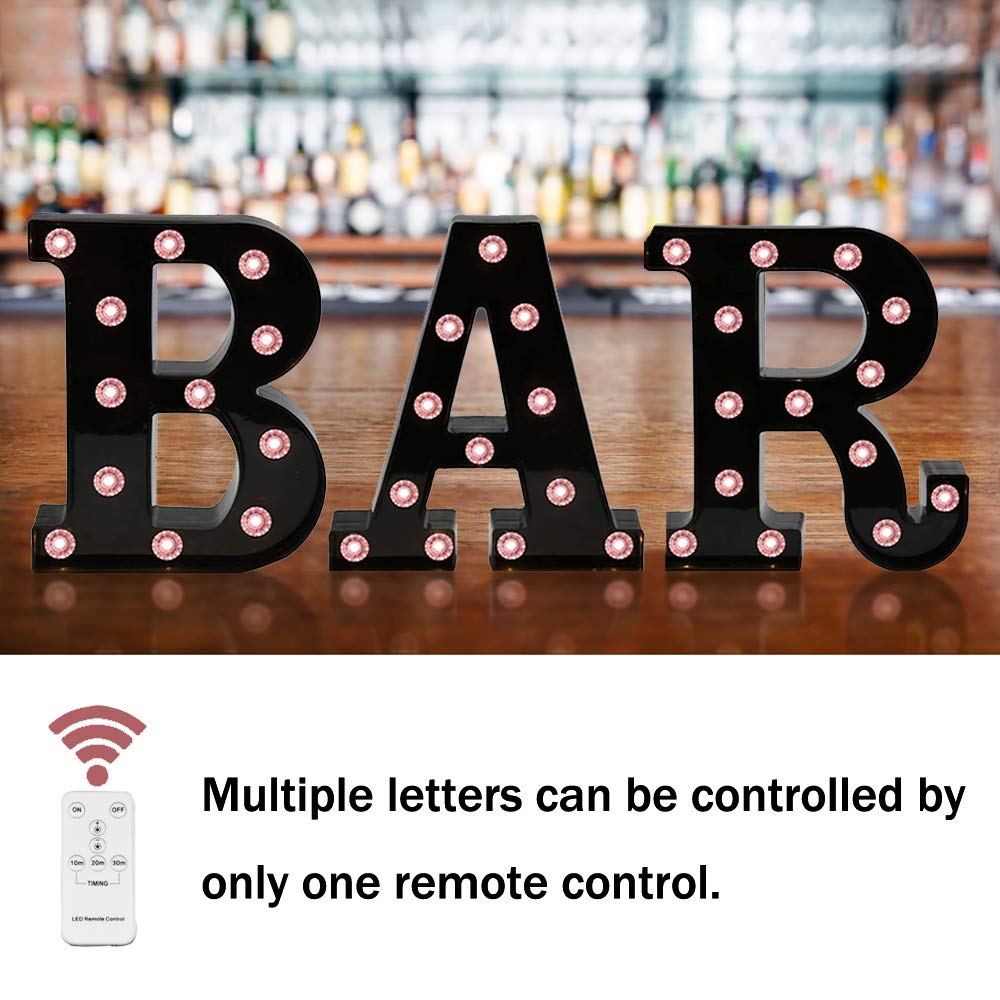 LED Black Alphabet Marquee Letters Sign Light Up Marquee Number Letter Lights Sign with Diamond Bulb for Night Light Home Bar Ch