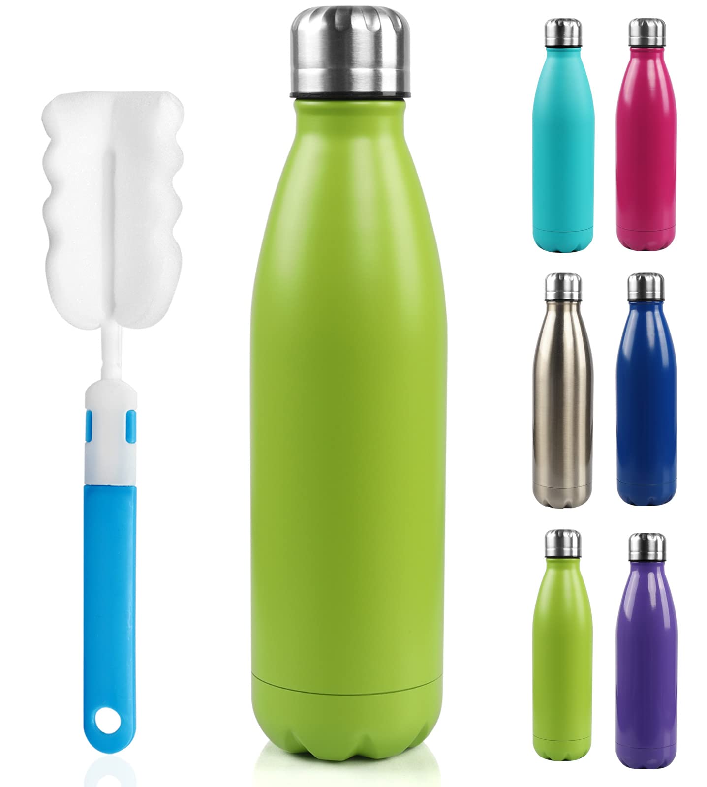 Bogi 17Oz Insulated Water Bottle Double Wall Vacuum Stainless Steel Water Bottles, Leak Proof Metal Sports Water Bottle Keeps Dr