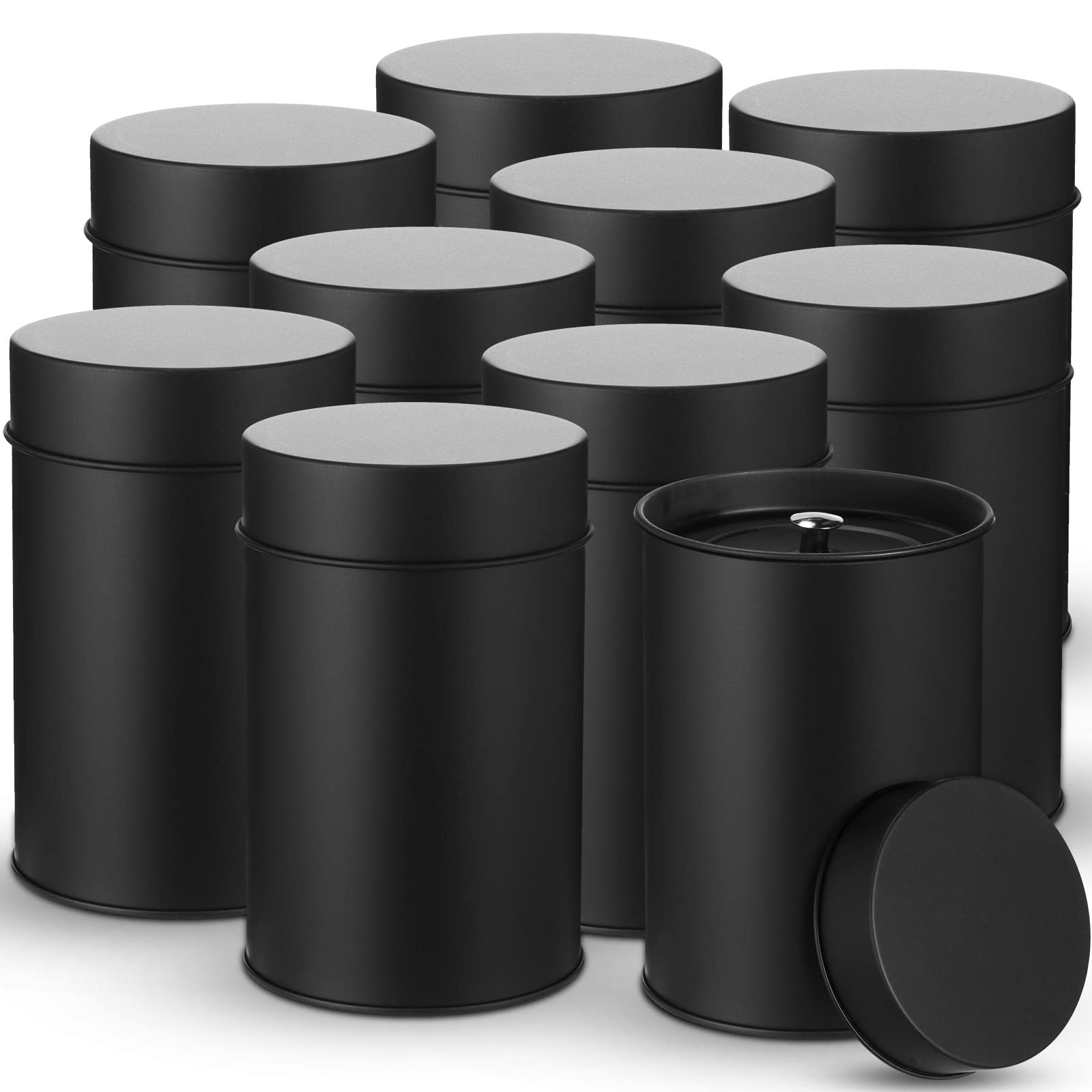 Zopeal 10 Pack Metal Tea Tin Canisters, Loose Leaf Tea Storage, Black