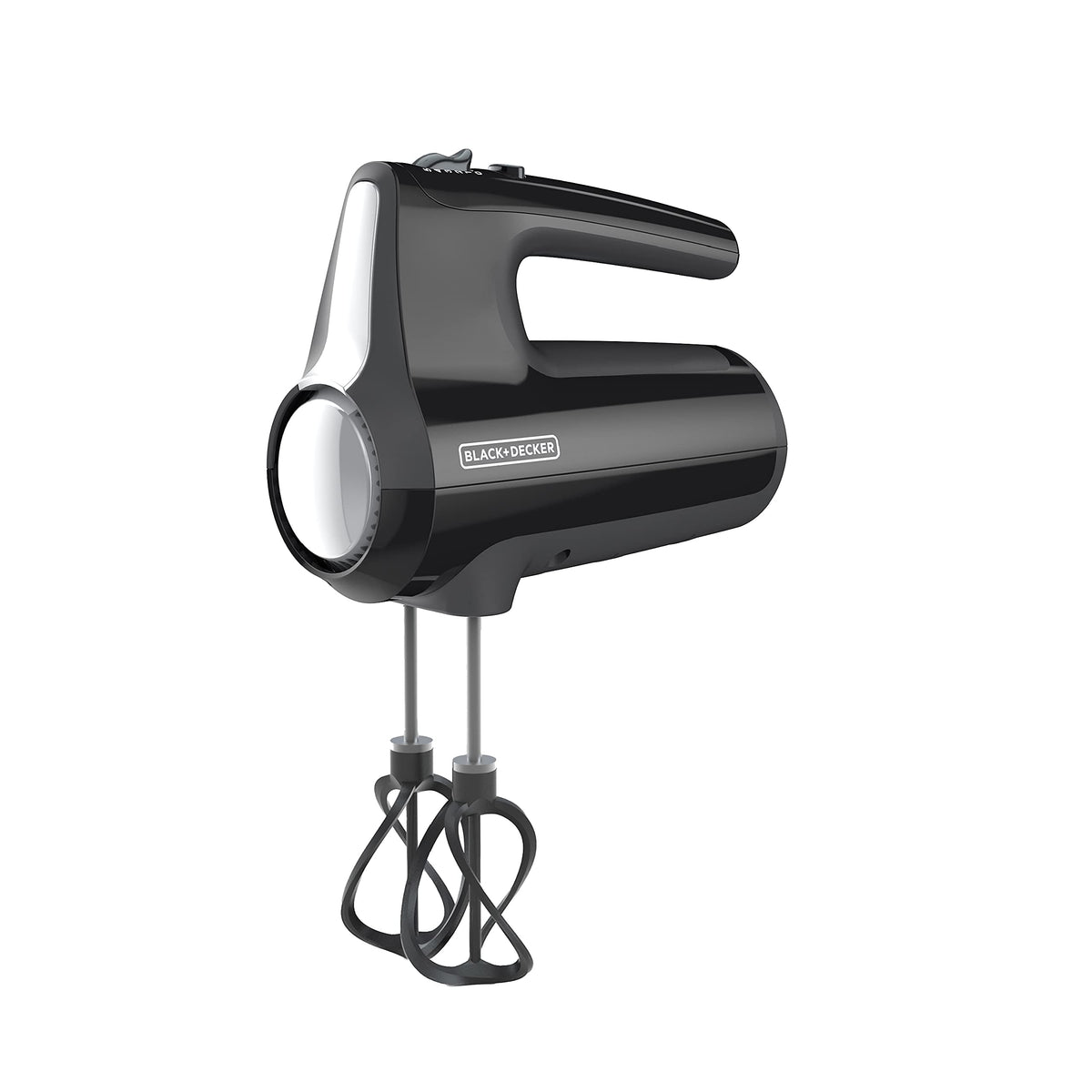 Black+Decker 5 Speed Electric Hand Held Mixer, Helix Beaters, Whisk, And Dough Hook Attachments, Turbo Boost, Snap-On Storage Ca
