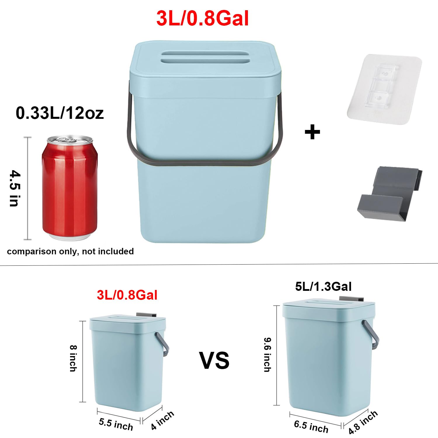 Lalastar Small Trash Can With Lid, Odorless Mini Trash Can, Plastic Hanging Waste Basket For Rv/Office/Bedroom/Dorm, 3L/0.8 Gal,