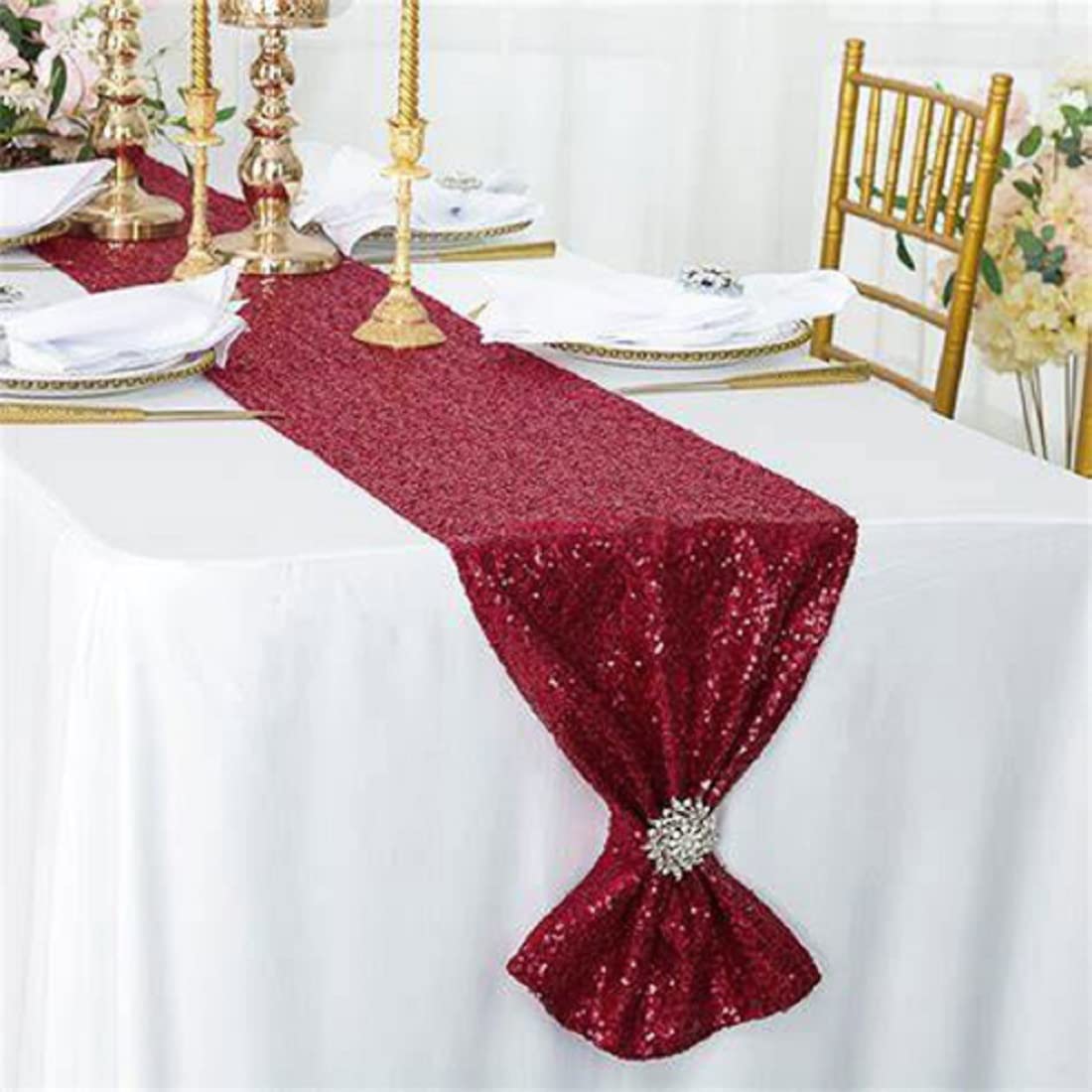 Jyflzq Burgundy Sequin Table Runner 12'' X 108'' Pack Of 5 Sparkly Burgundy Metallic Table Runner Glitter Sequin Runner For Tabl