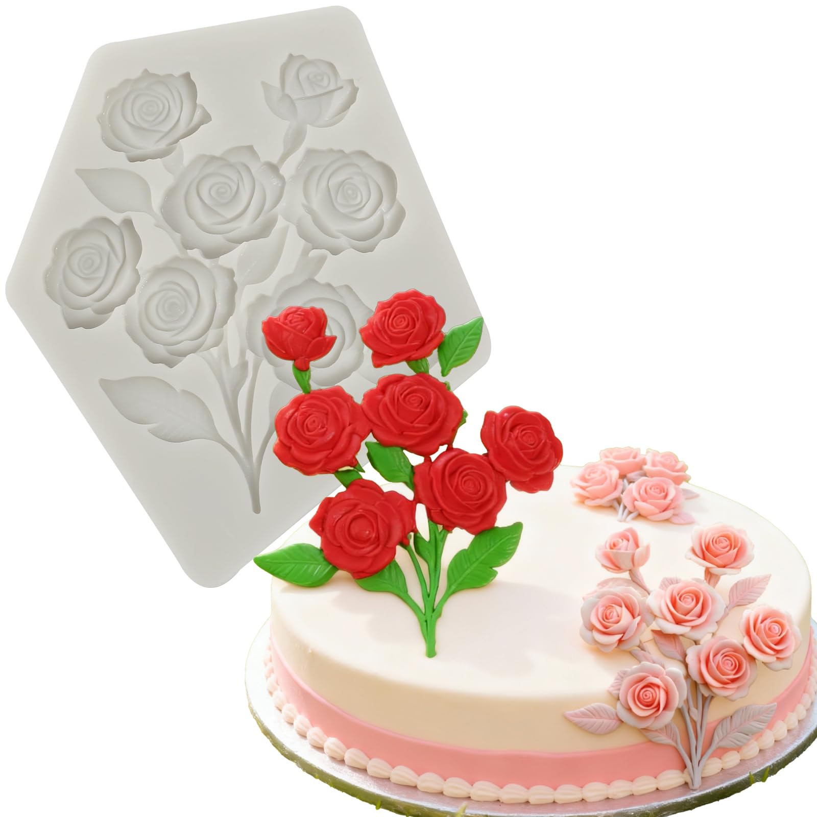 ICNYEKl 1Pc Romantic Realistic Silicone Rose Mold, Multi-Layered Petal Rose Fondant Mold, for Cake Decoration Chocolate Cupcake 