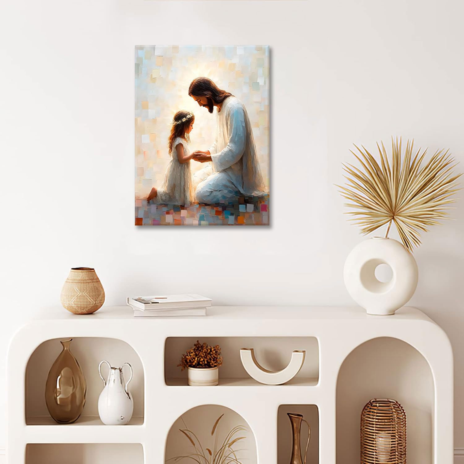 KISSFOX Jesus Christian Wall Art Jesus With Children Religion Faith Canvas Posters Prints Paintings Spiritual Aesthetic Praying