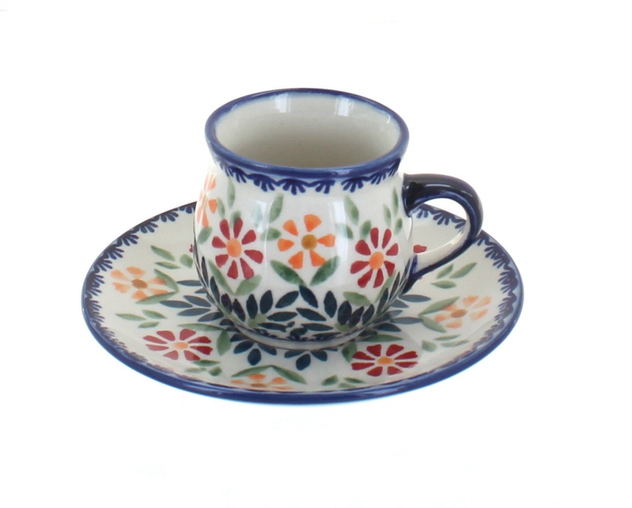 Blue Rose Polish Pottery Tulip Espresso Cup & Saucer