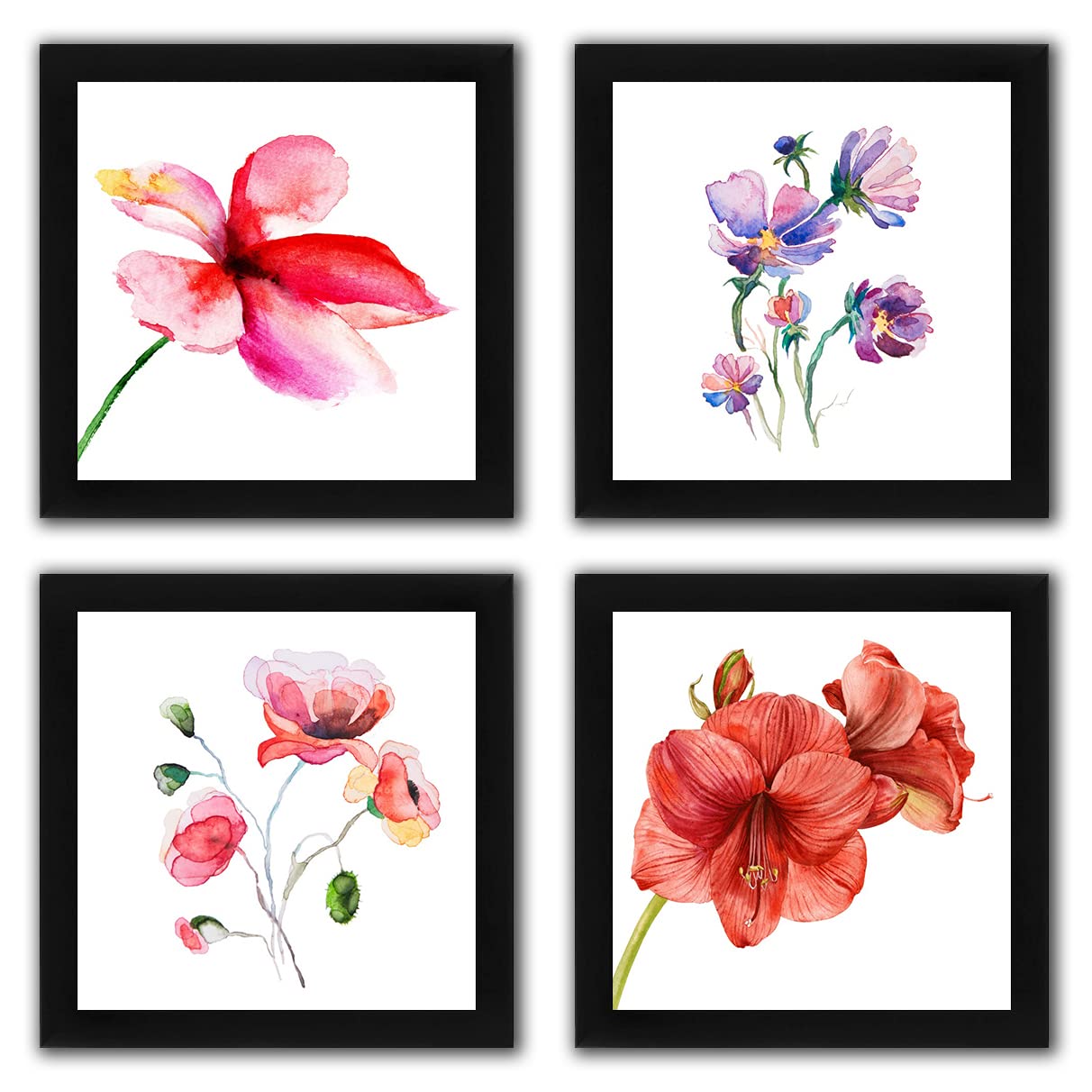 Interio Crafts Botanical Decor Flower Prints For Wall Decoration (Size: 8 X 8 Inches,Pack of 4)
