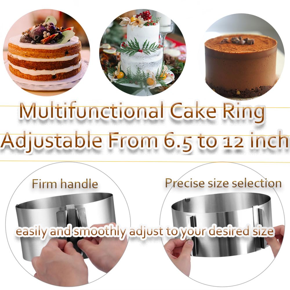 Cake Rings Mousse Mold Acetate Cake Collar Set - Adjustable 6 To12 Inches Stainless Steel Baking Rings Round Cake Molds With 5.5