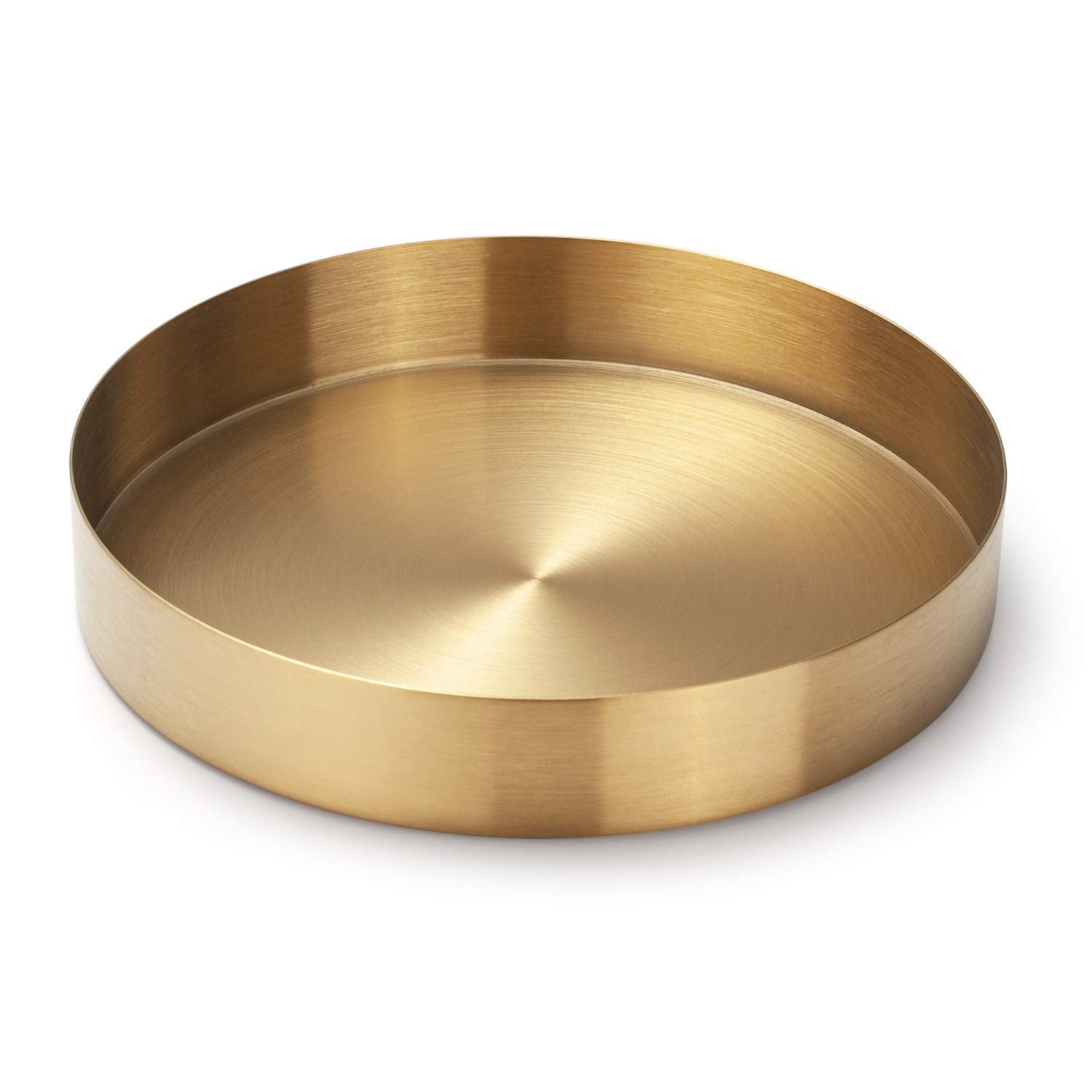 IVAILEX Round Gold Tray Stainless Steel Jewelry, Make up, Candle Plate Decorative Tray (7 inches)