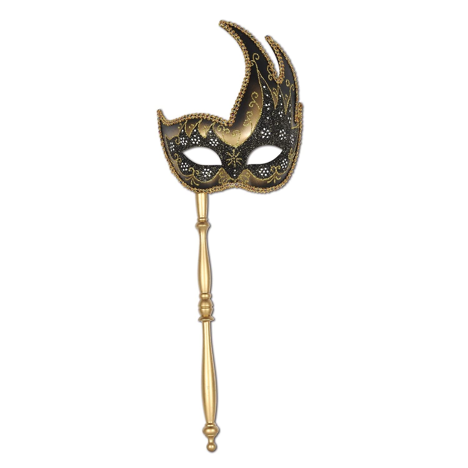 Beistle Glittered Mask W/Stick - Gold