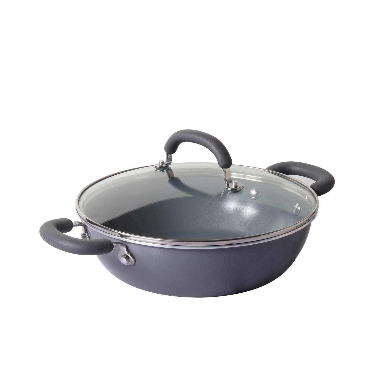 Meyer Anzen Ceramic Coated Aluminum Kadai With Glass Lid | Ceramic Kadai For Cooking | Kadhai Induction Base | Ceramic Coated No