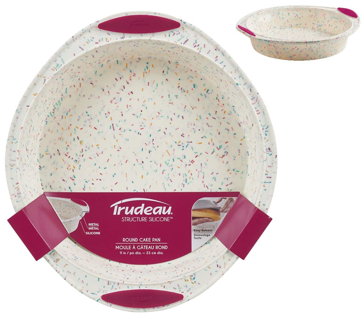 Trudeau Round Cake Pan 9''-White Confetti/Fuchsia -05118557