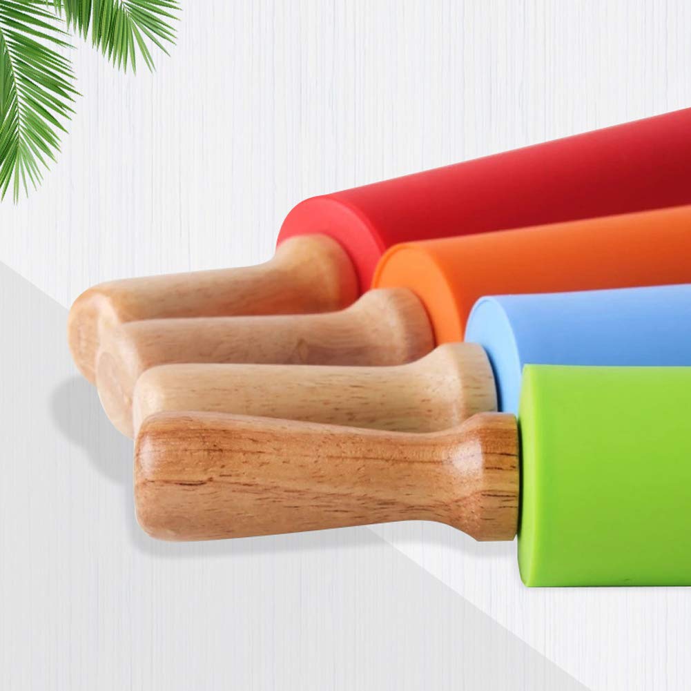 1 Piece Small Silicone Rolling Pin Nonstick Silicone Roller Pin Wooden Handle Pizza Roller Tortilla Dough Roller For Baking Home