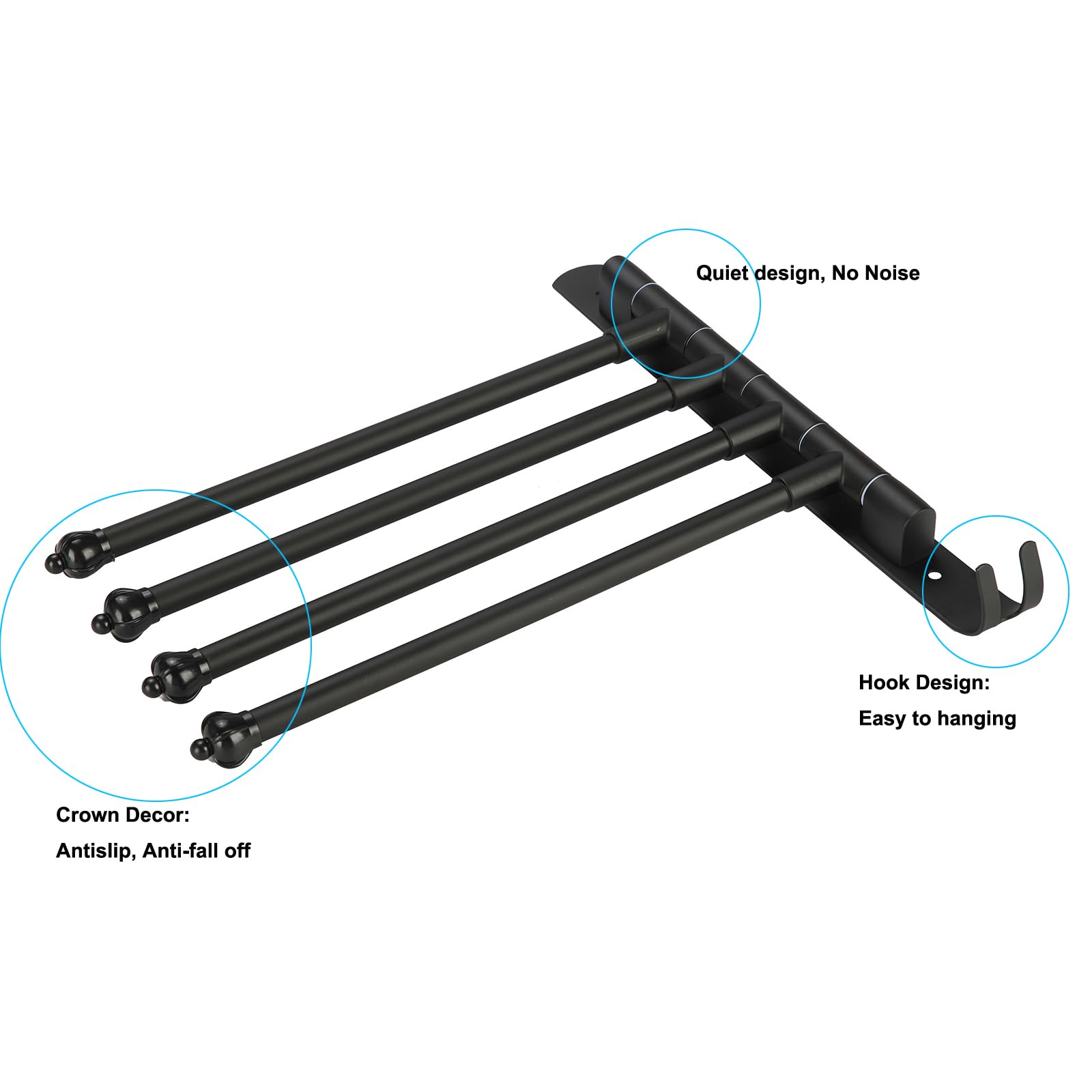 Ourvii Swivel Towel Rack 4 Tier Face Towel Bar 12 Inch Bathroom Door Towel Rack Drying Rack For Towels Socks Wall Towel Racks (S