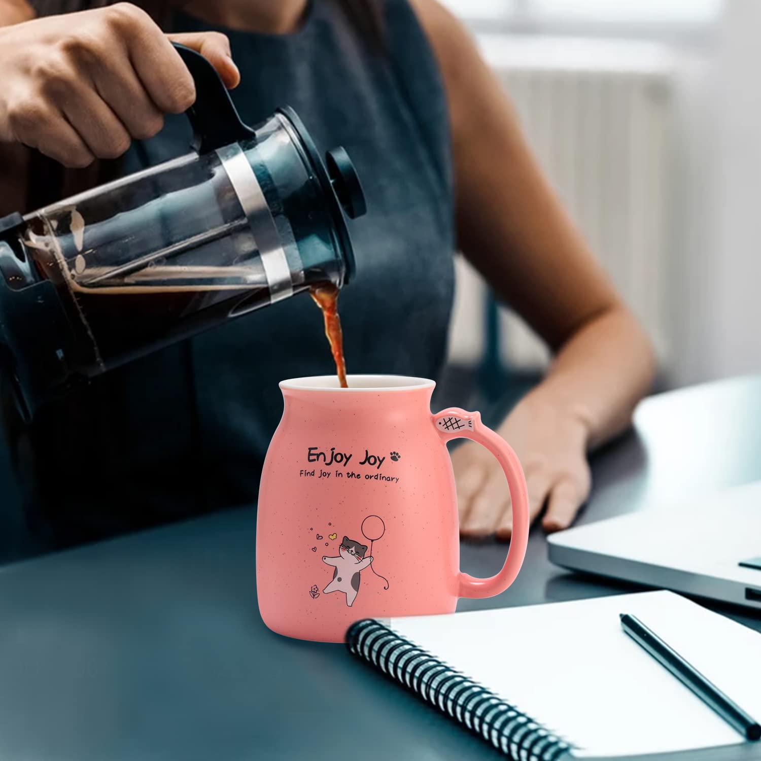 Novelty Cat Mug Cute Ceramic Coffee Cup With Kawaii Wooden Kitty Lid, Lovely Cat Claw Spoon, Anime Wooden Cat Coaster, Cat Thing
