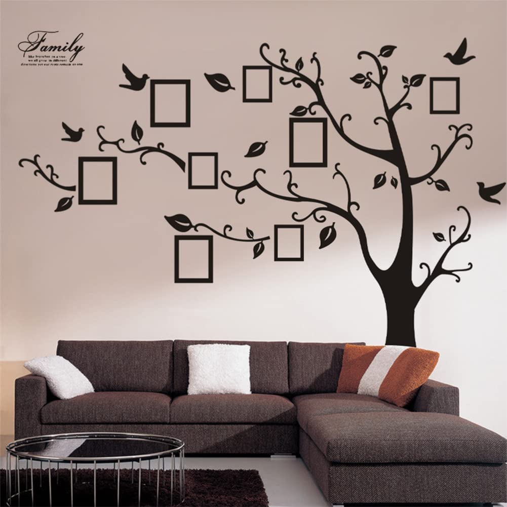 Large Family Tree Wall Decal, Diy Black Photo Frame Tree Wall Decor Sticker Mural Decal Art D?Cor For Living Room Home?Decor (Bl