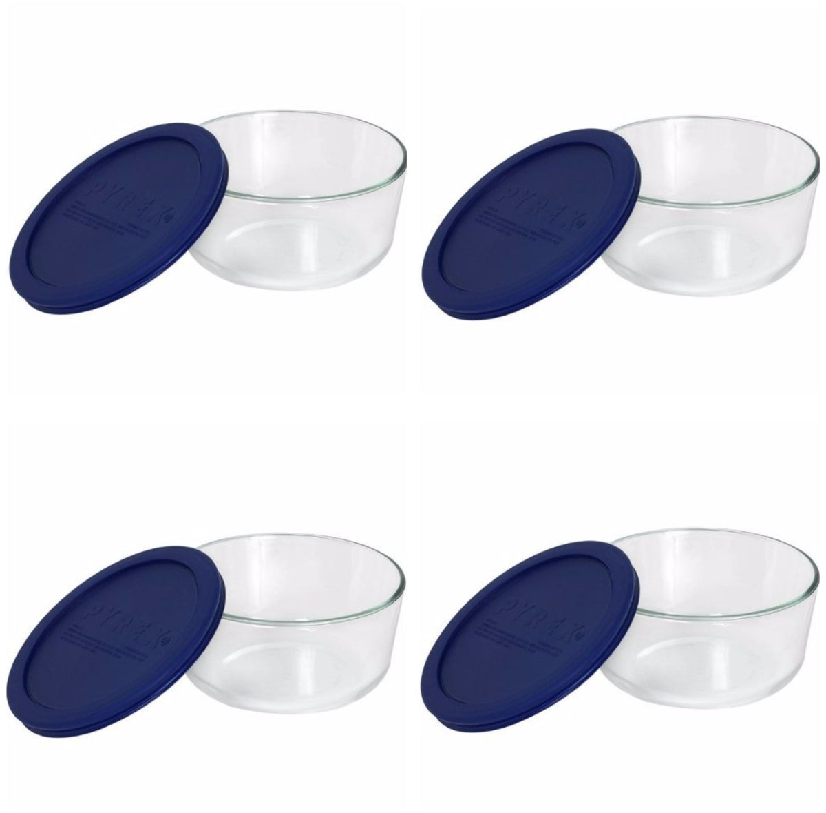 Pyrex Storage Plus 7-Cup Round Glass Food Storage Dish Blue Plastic Co ...
