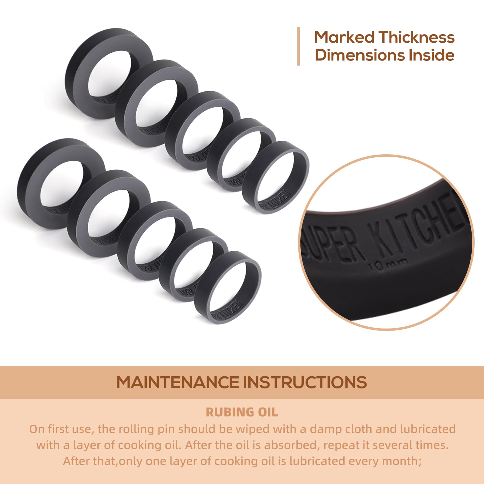 Adjustable Wood Rolling Pin With Thickness Rings For Baking -Non Stick Wooden Dough Roller Pin With Spacer Bands For Cookie,Pie