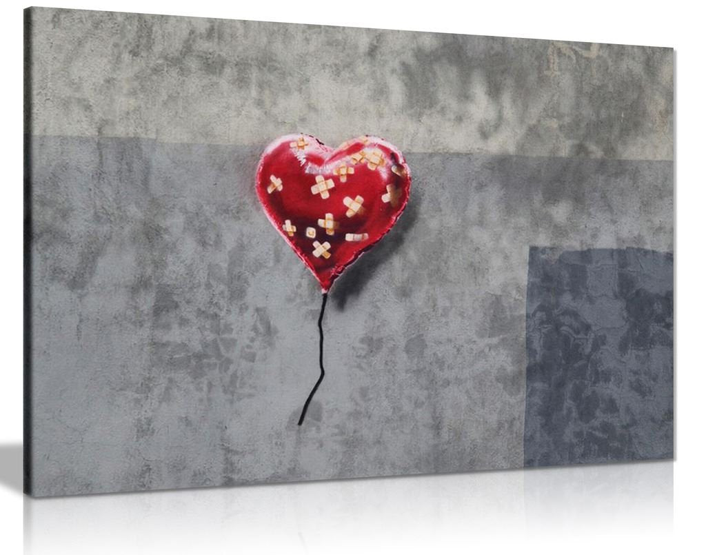 Bandaged Heart Balloon Banksy Canvas Wall Art Picture Print (36X24In)