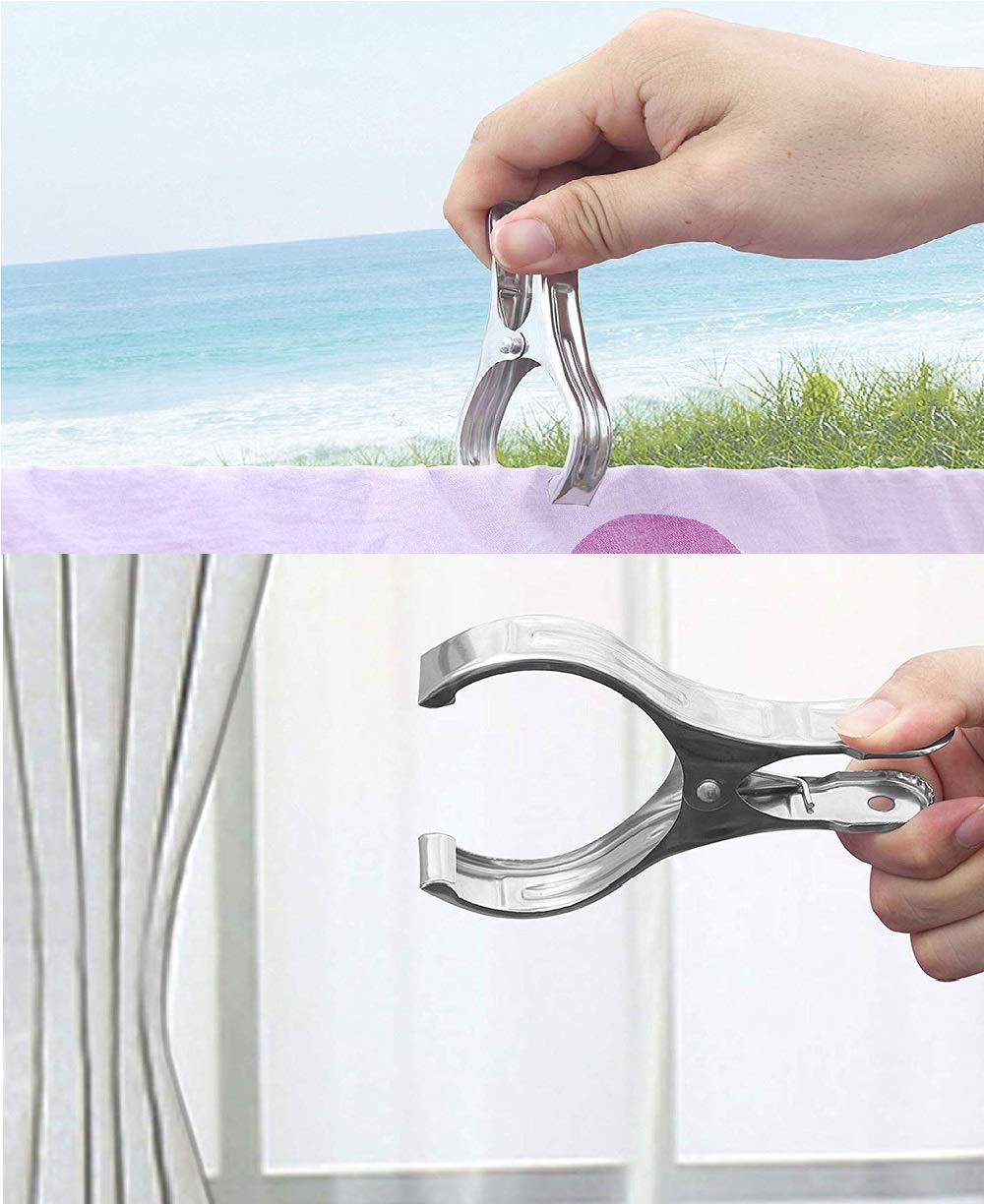 8 Pack Stainless Steel Clothespins, 4.7 Inch Towel Clips For Beach Chairs,Giant Clothes Pins,Metal Clip - Keep Your Towel From B