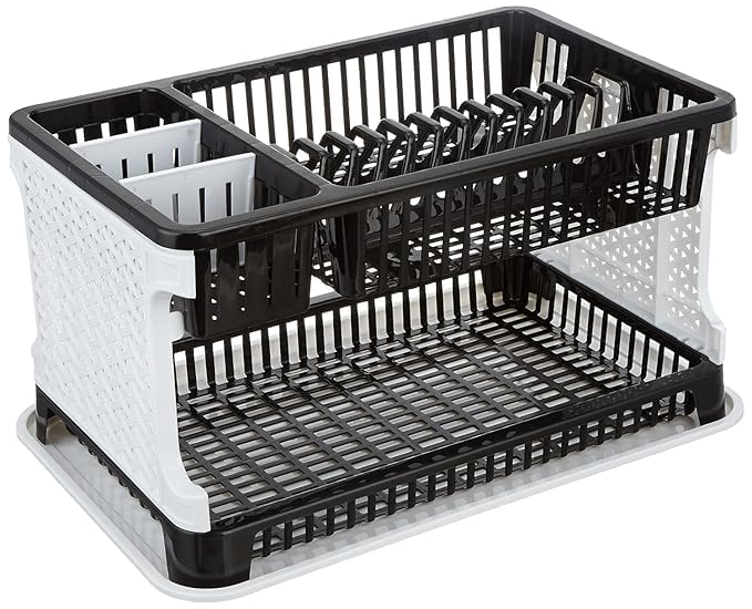 Glowra Kitchenware Duolayer Dish Master Rack 2 Tier Kitchen Dish Drying Stand With Drain Tray, Space Saving Countertop Organizer