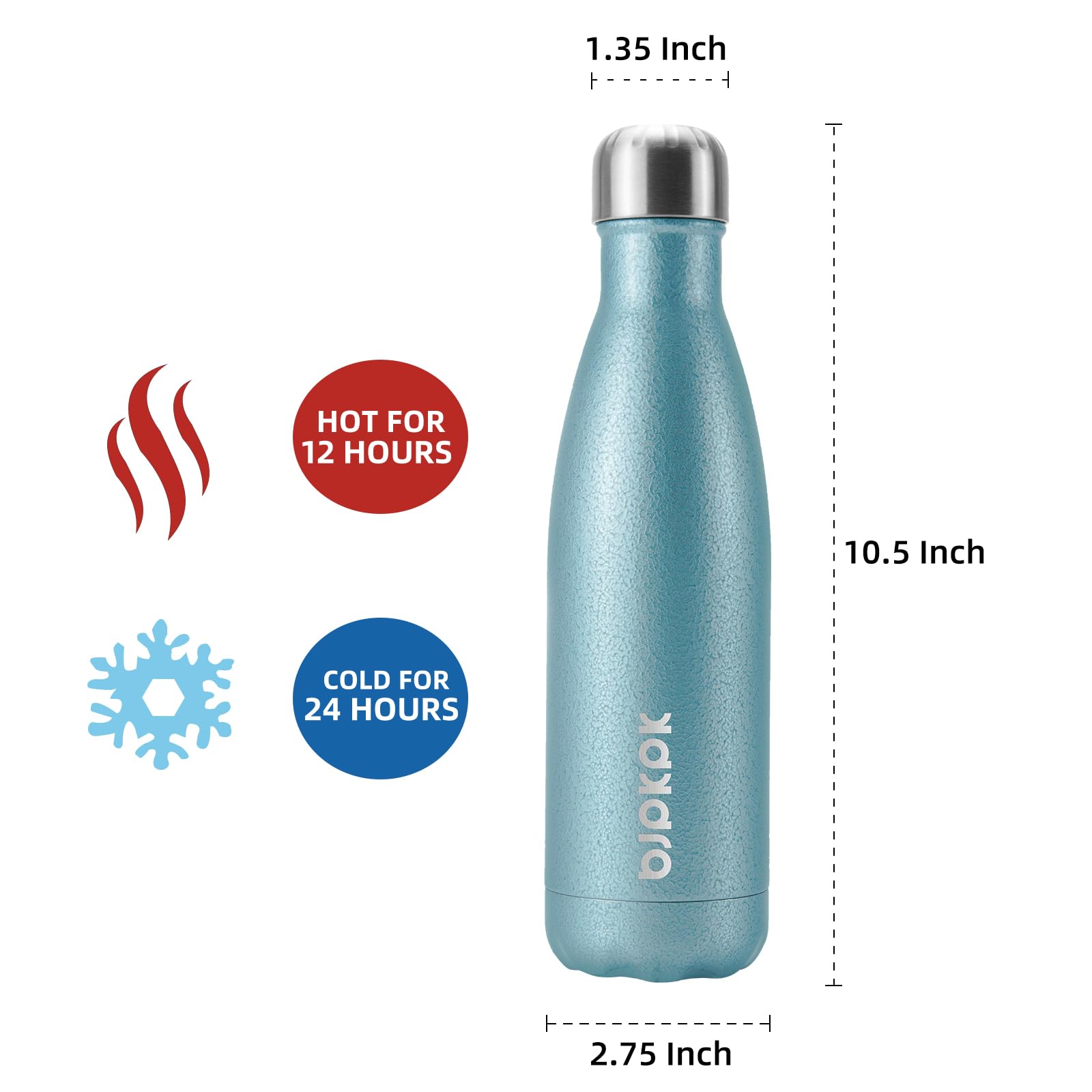 Bjpkpk Stainless Steel Water Bottle -17Oz -Double Wall Vacuum Insulated Bottle-Magnetite Turquoise