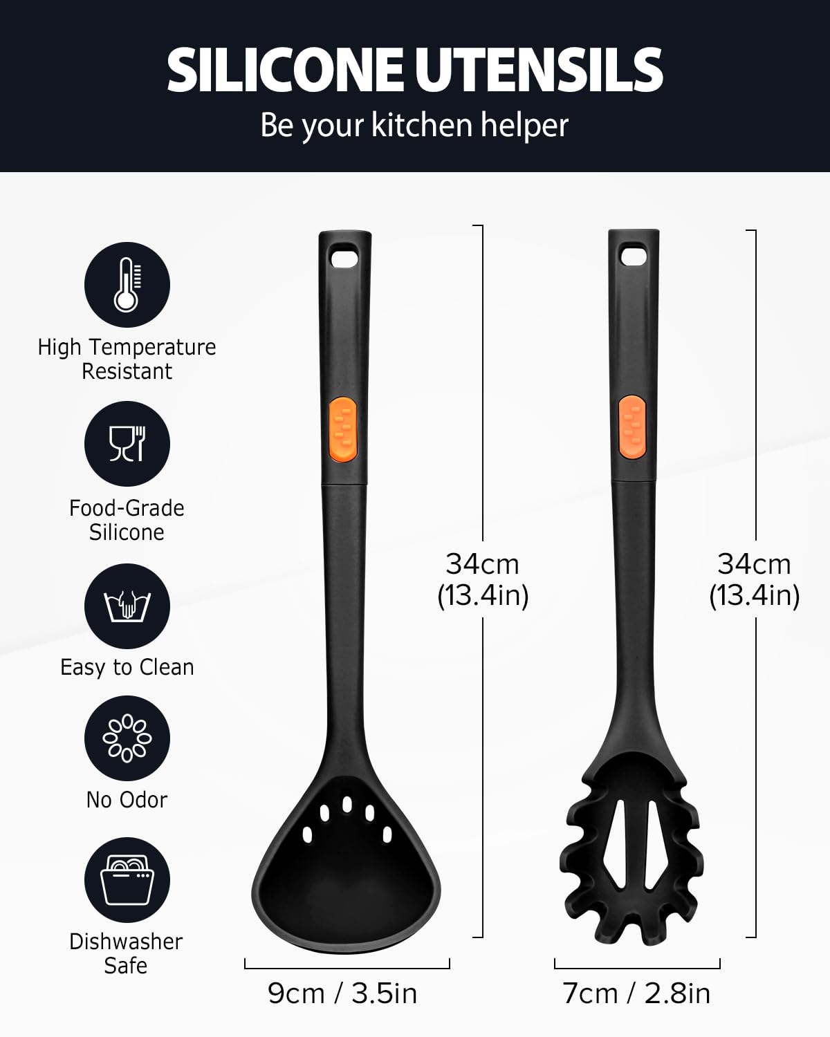 Silicone Pasta Fork And Ladle Spoon Set, Large Non Stick Kitchen Utensils For Cooking,Stirring,One Piece Serving Spaghetti, Soup