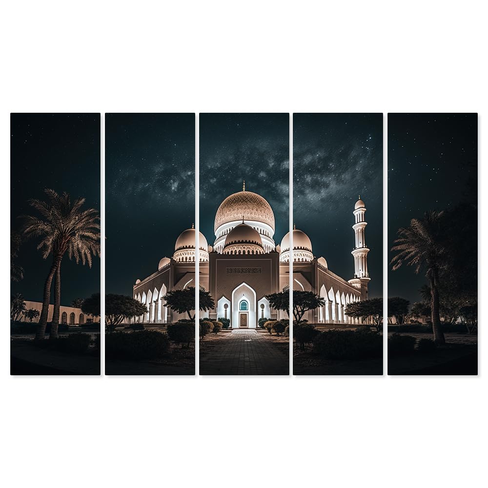 Dekorstation Multiple Frames, Blessed Ramadan Nights Serene Mosque Wall Painting For Living Room, Bedroom, Office, Hotels, Drawi