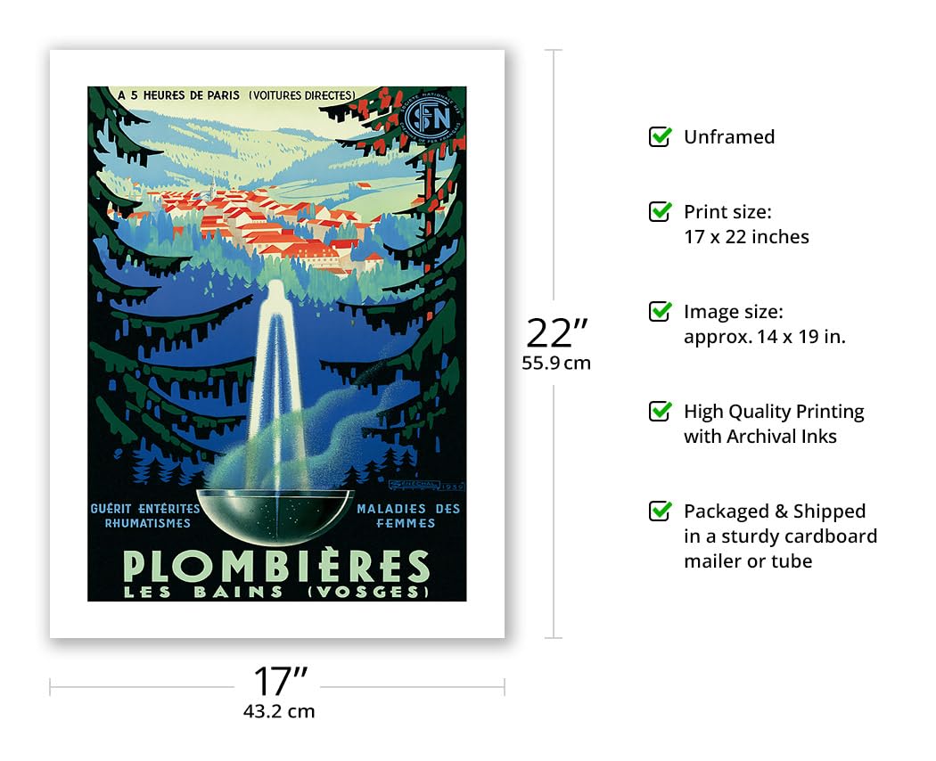 Mineral Baths At Plombi  Res-Les-Bains Vosges France - Vintage Travel Poster By Adrien S  N  Chal C.1939 - Bamboo Fine Art 290Gs