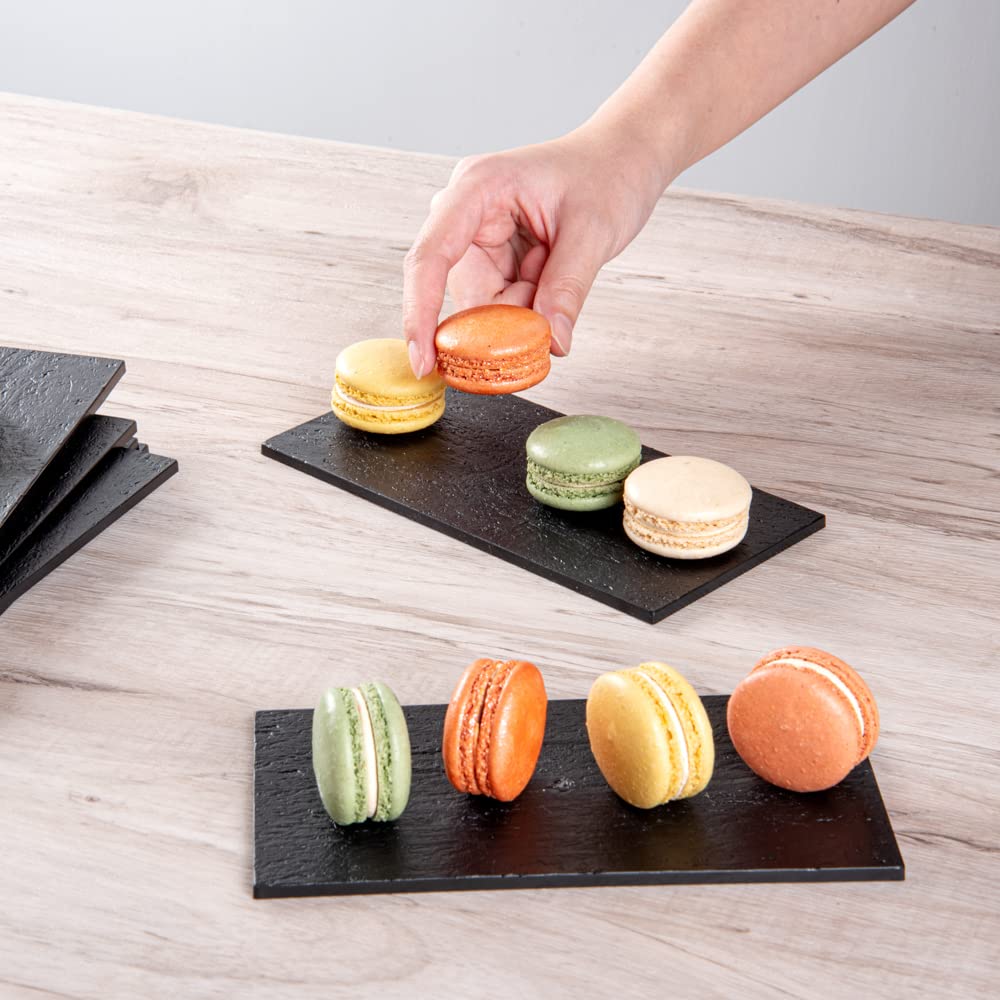 Restaurantware 7 X 3.5 Inch Serving Plates 100 Rectangle Charcuterie Boards - Premium Mimics The Look Of Slate Black Plastic Ser