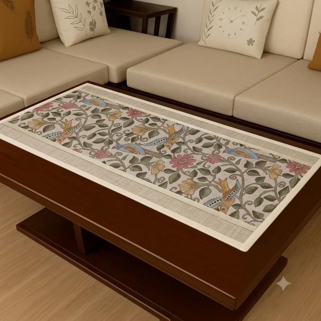 Floral Bird Print Table Runner for Dining Table | Decorative Plastic Table Runner | Reusable Waterproof Table Mat for Home, Kitc