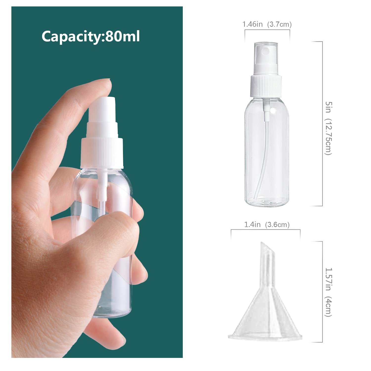 Zoizocp Spray Bottles, 2.7Oz/80Ml Clear Empty Fine Mist Plastic Mini Travel Bottle Set, Small Refillable Liquid Containers With