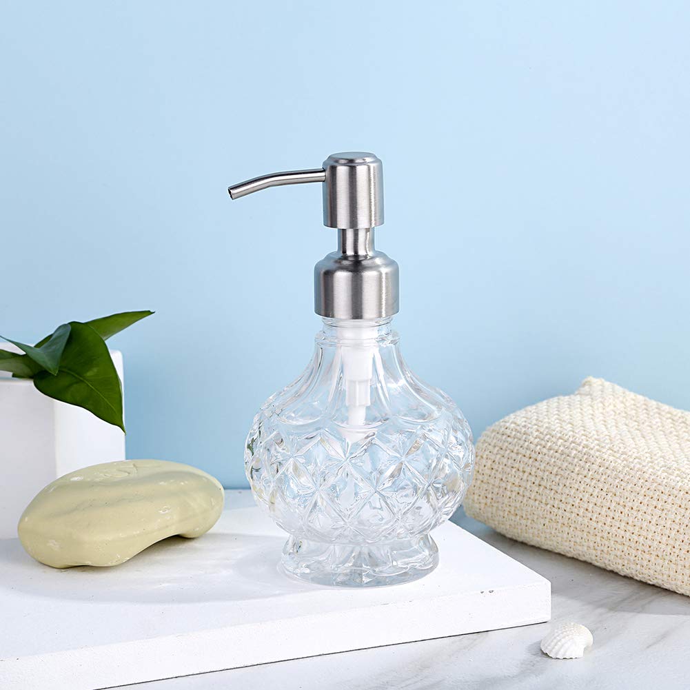 Yunnasi Soap Dispenser With Stainless Steel Pump, Clear Crystal Design, Vintage And Elegant, Refillable Liquid Hand Soap Dish So